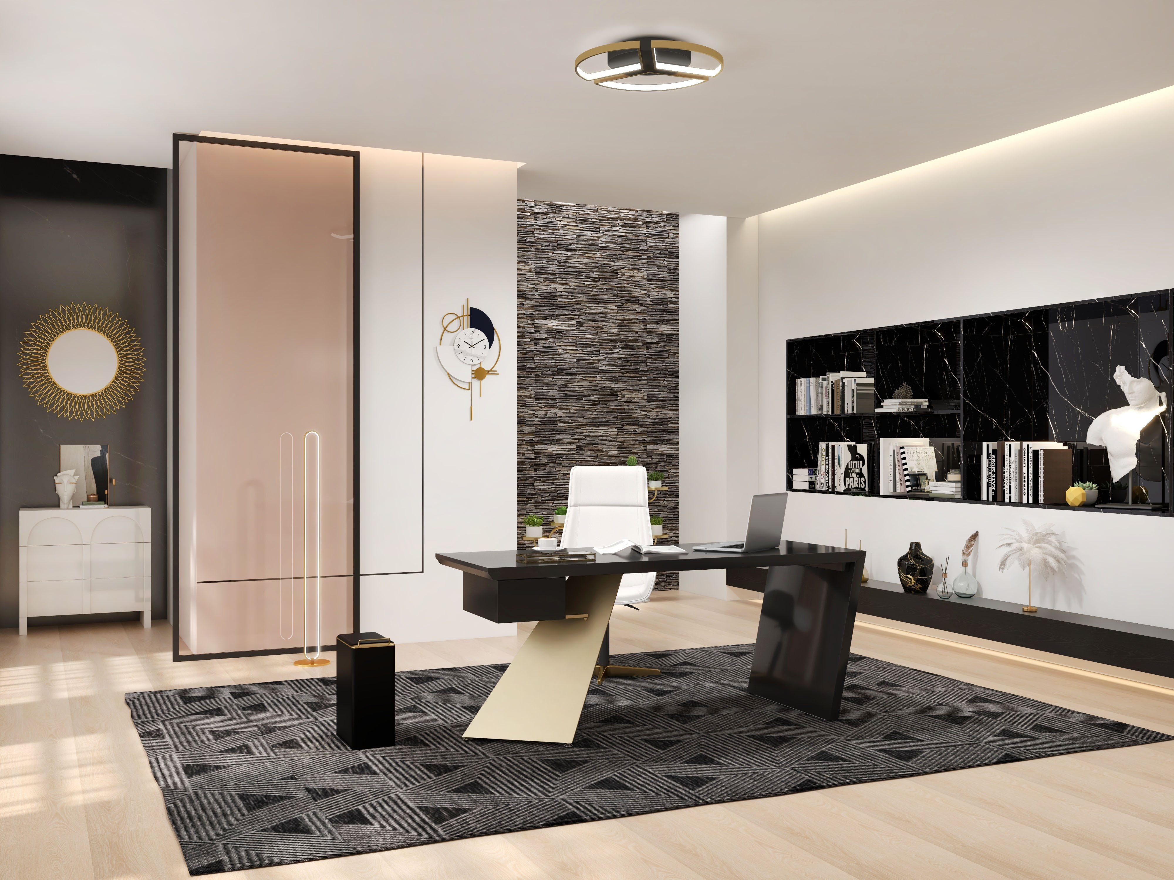HMR - Modern Linear LED Floor Lamp Gold Metal Base Brass Standing Lamp