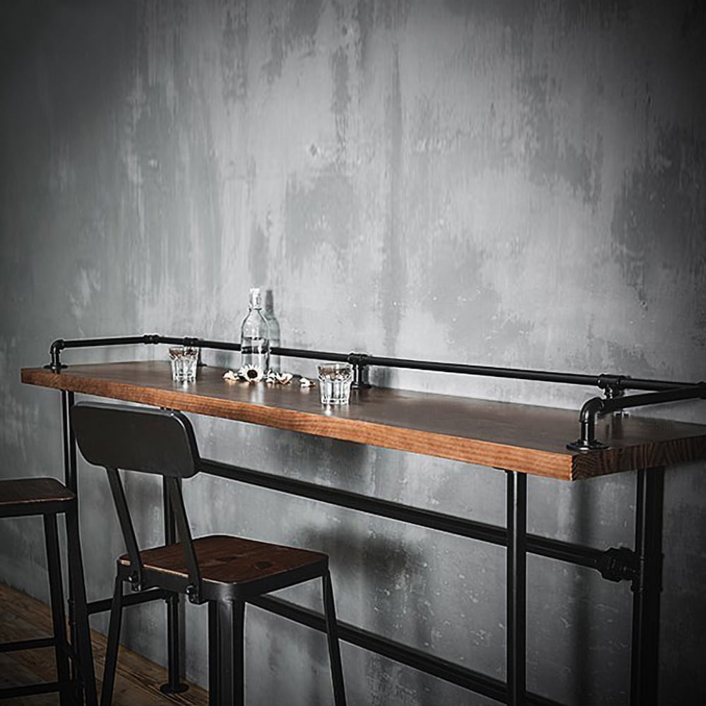 HMR - 3-Pieces Industarial High Natural Bar Table Set with Stools with Metal Legs