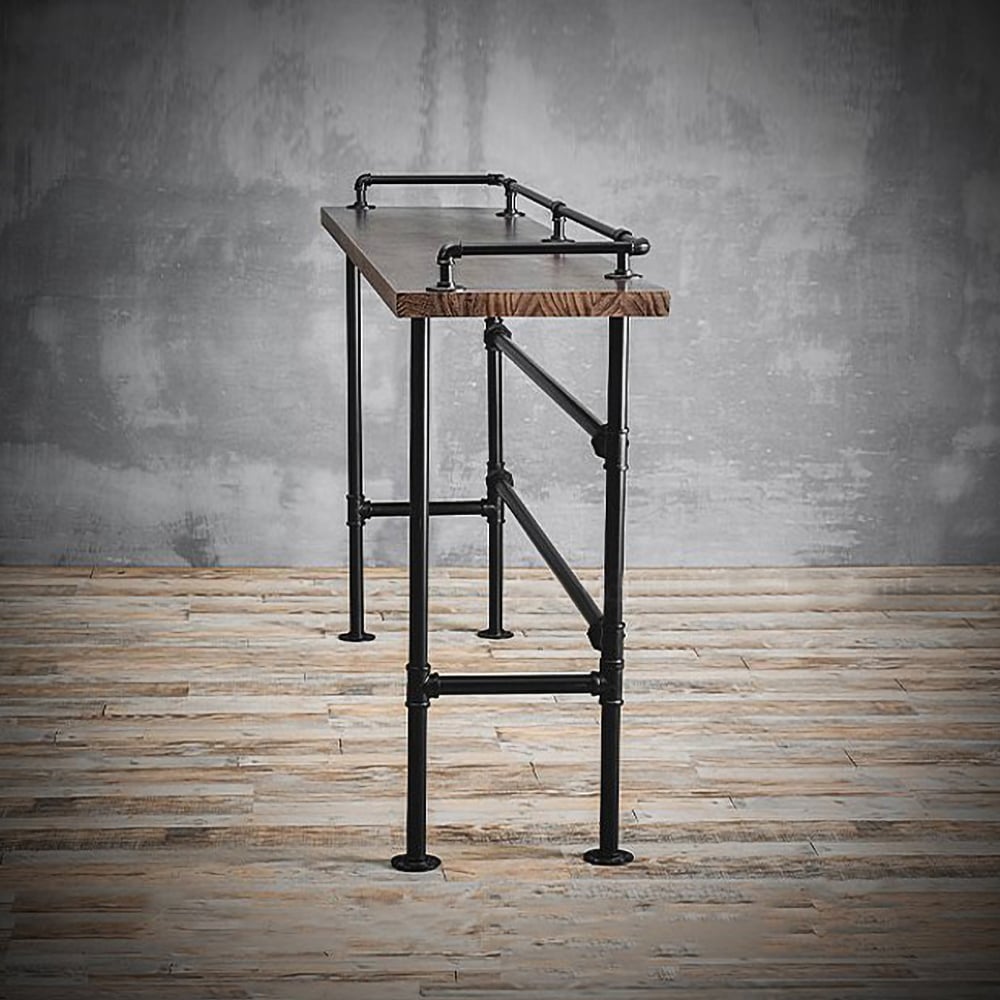 HMR - 3-Pieces Industarial High Natural Bar Table Set with Stools with Metal Legs