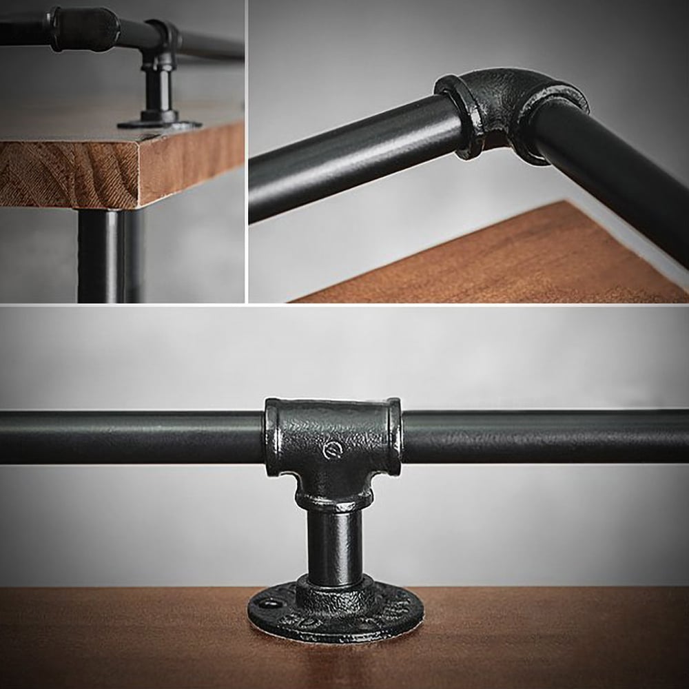 HMR - 3-Pieces Industarial High Natural Bar Table Set with Stools with Metal Legs