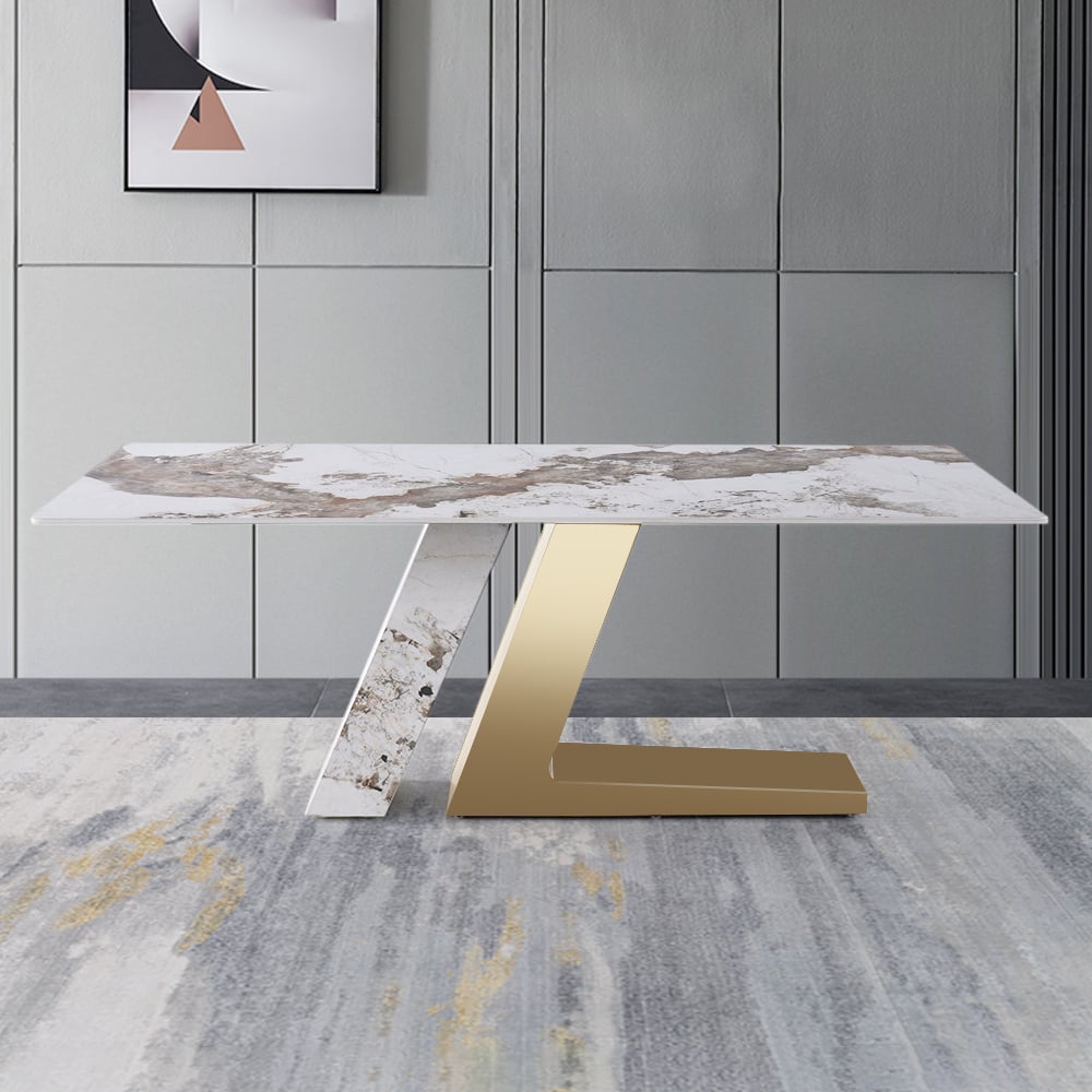 HMR Luxotic Series Modern Rectangle Sintered Stone Top Dining Table - 63" (Seats 4-6 People)