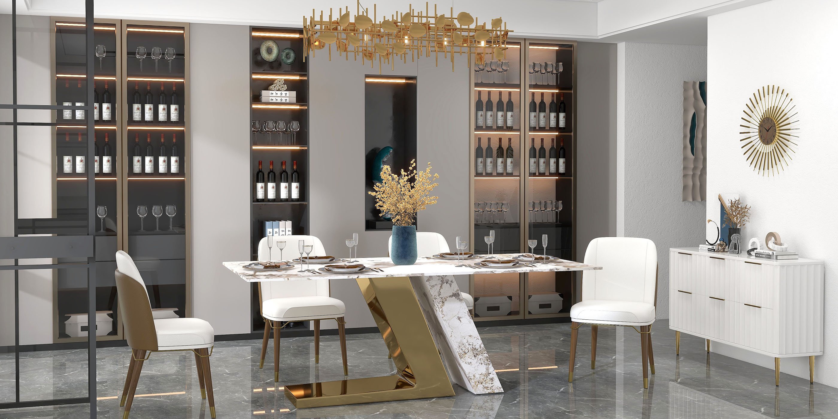 HMR Luxotic Series Modern Rectangle Sintered Stone Top Dining Table - 78.7" (Seats 6-8 People)