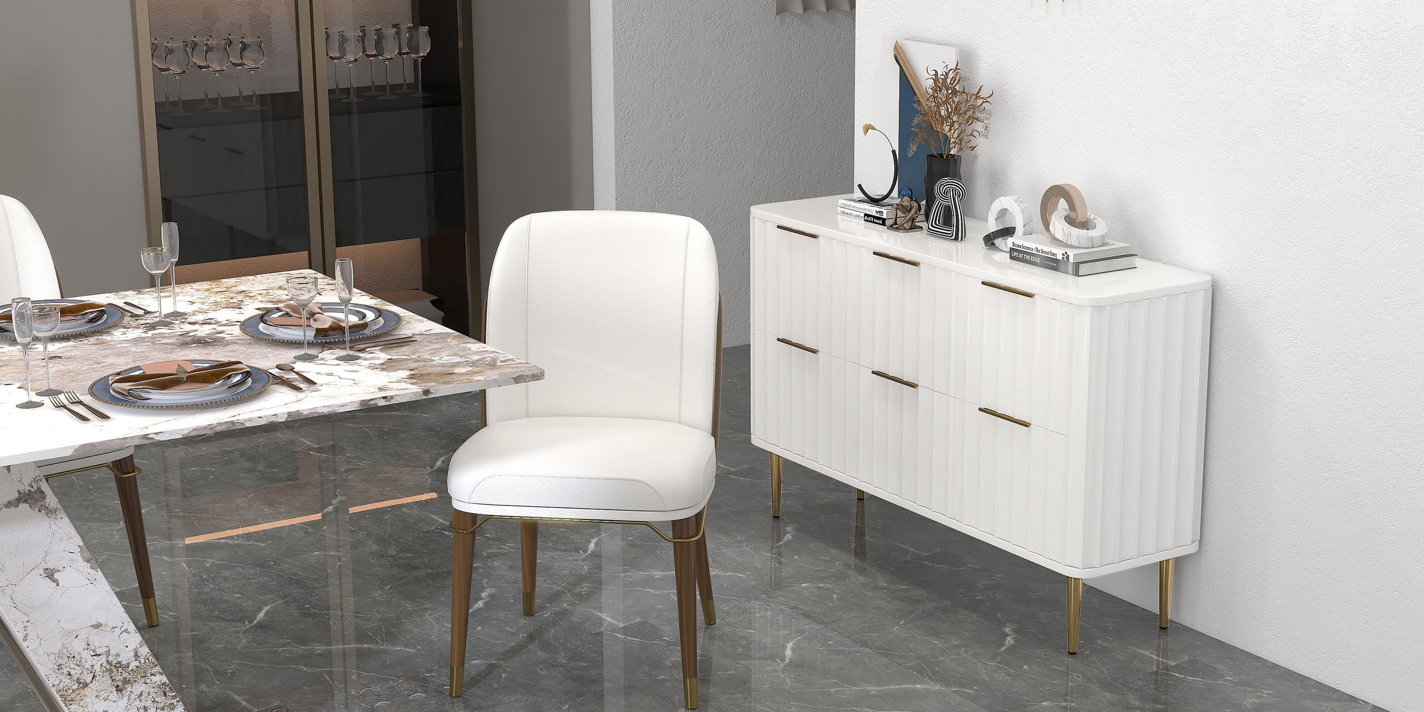 HMR Luxotic Series Modern Rectangle Sintered Stone Top Dining Table - 78.7" (Seats 6-8 People)