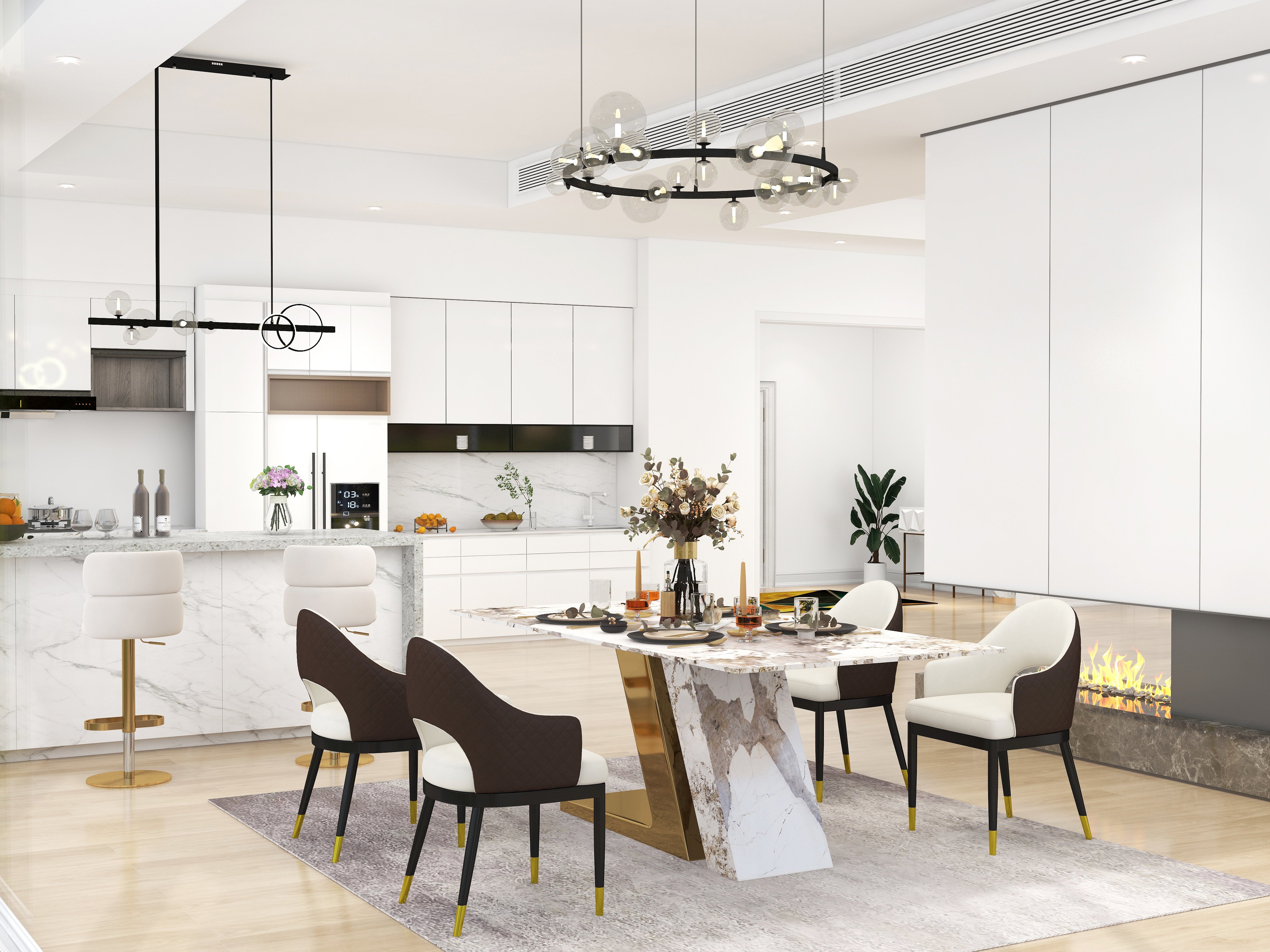 HMR Luxotic Series Modern Rectangle Sintered Stone Top Dining Table - 78.7" (Seats 6-8 People)