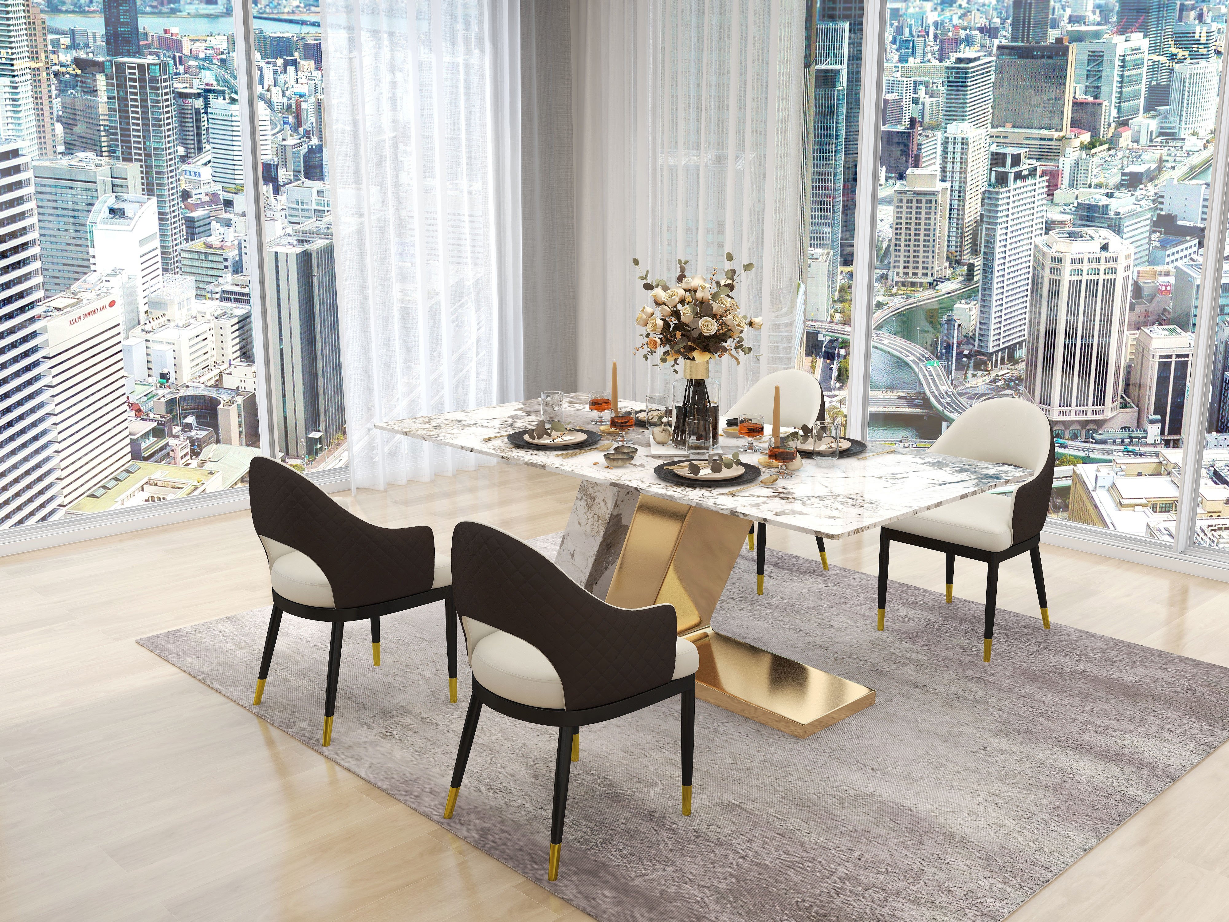 HMR Luxotic Series Modern Rectangle Sintered Stone Top Dining Table - 78.7" (Seats 6-8 People)