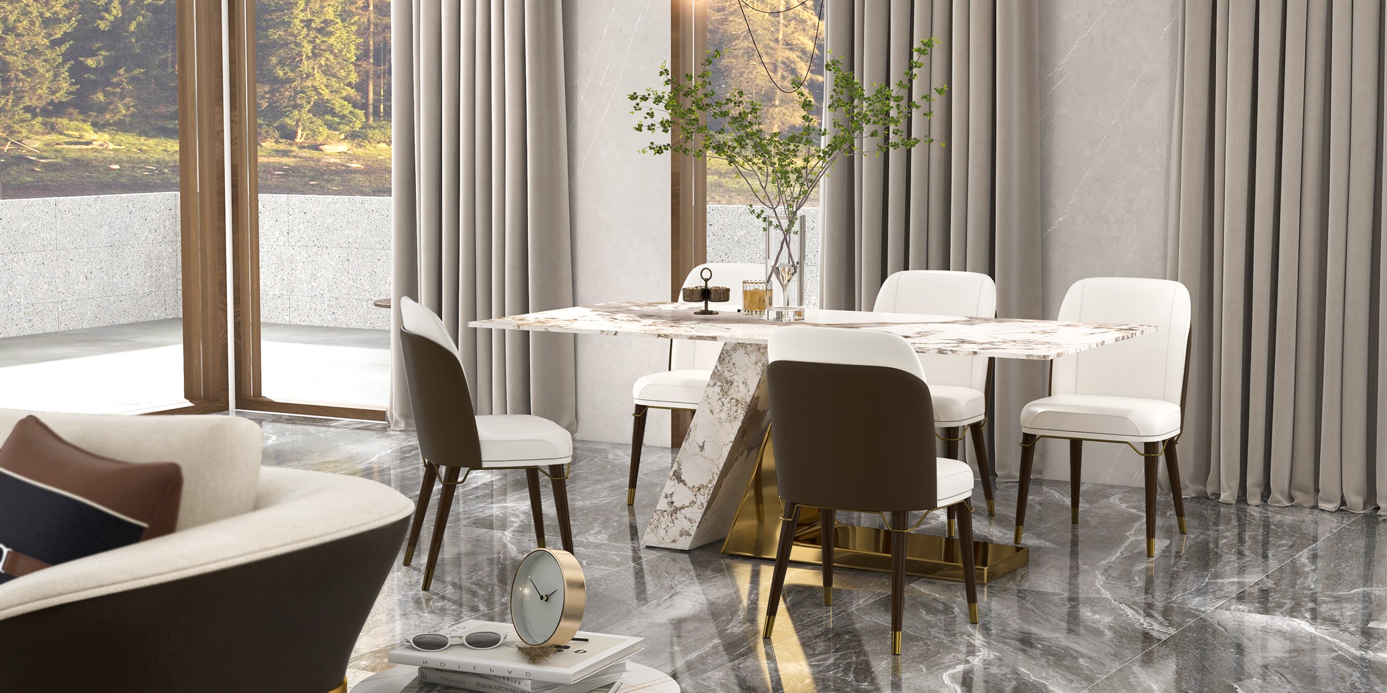 HMR Luxotic Series Modern Rectangle Sintered Stone Top Dining Table - 78.7" (Seats 6-8 People)
