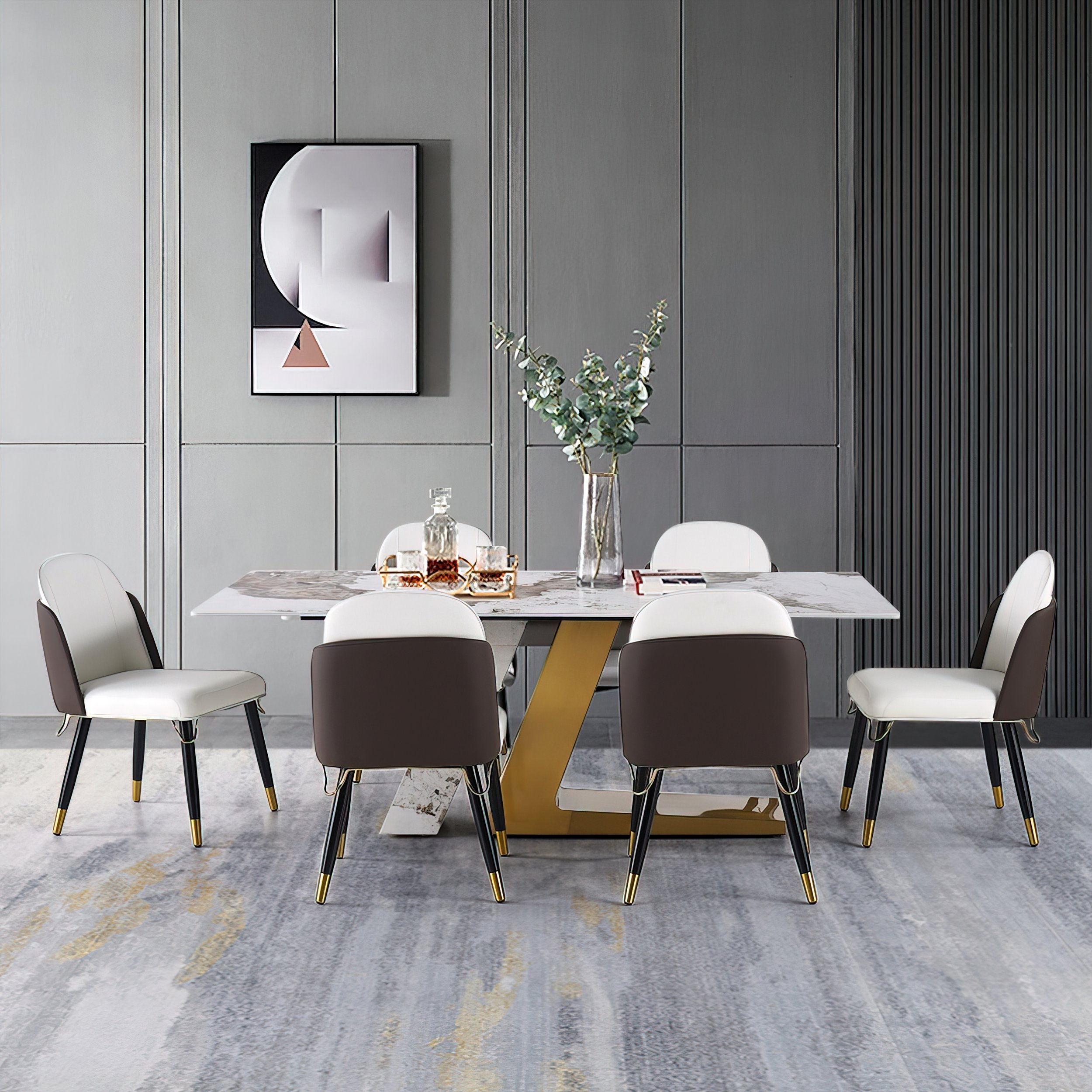 HMR Luxotic Series Modern Rectangle Sintered Stone Top Dining Table - 70.9" (Seats 6-8 People)
