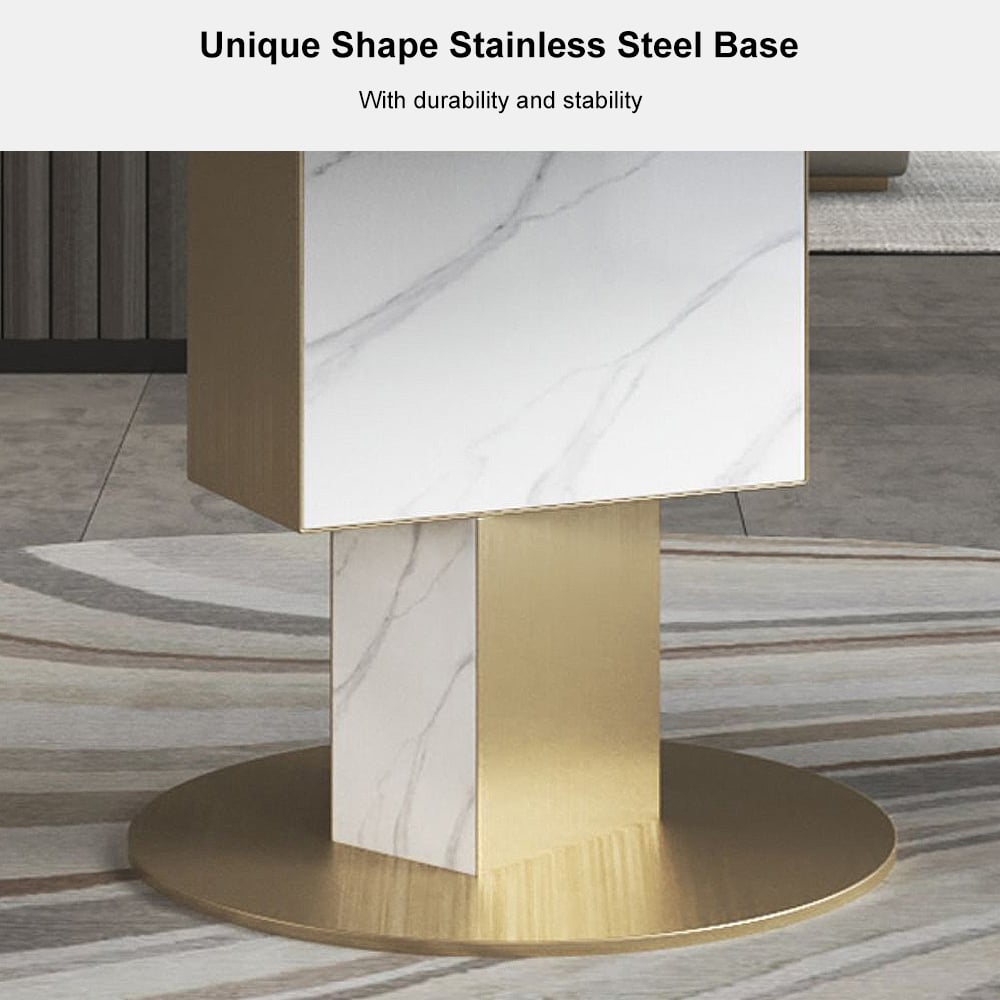 HMR - 59.1" Affordable Luxury Round Rotatable Sintered Stone Dining Table Seats 4-6 People