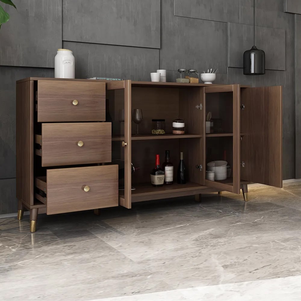 HMR - Ultic Modern Rectangle Sideboard Buffet with Ample Storages & Doors in Walnut