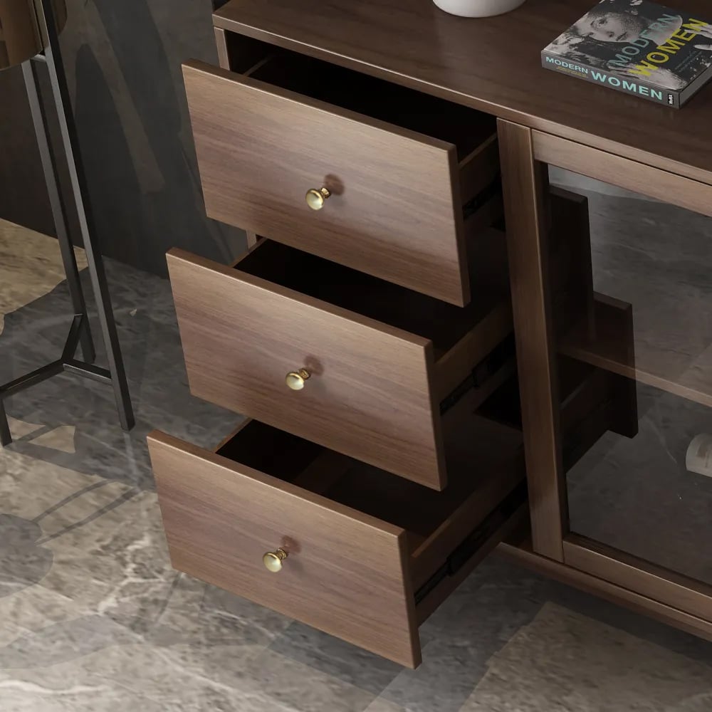 HMR - Ultic Modern Rectangle Sideboard Buffet with Ample Storages & Doors in Walnut