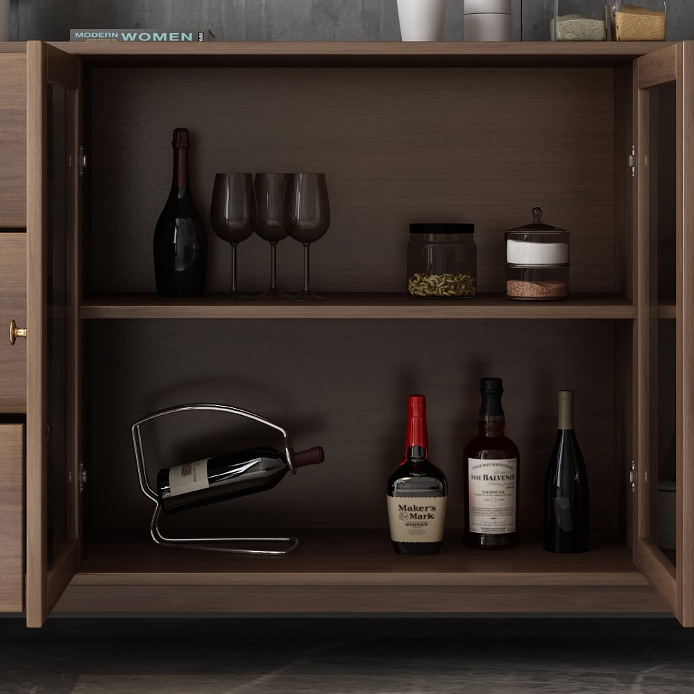 HMR - Ultic Modern Rectangle Sideboard Buffet with Ample Storages & Doors in Walnut