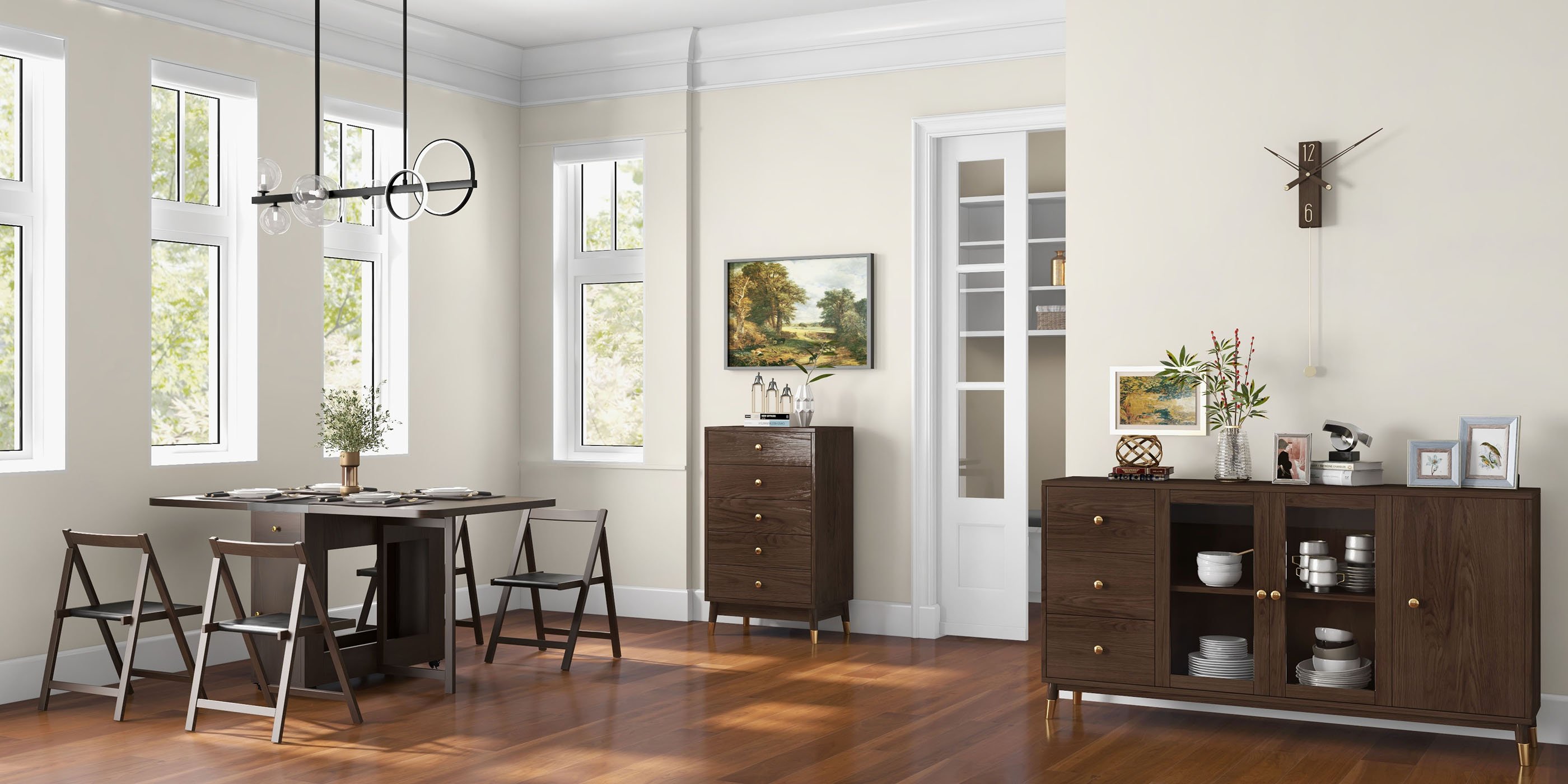 HMR - Ultic Modern Rectangle Sideboard Buffet with Ample Storages & Doors in Walnut
