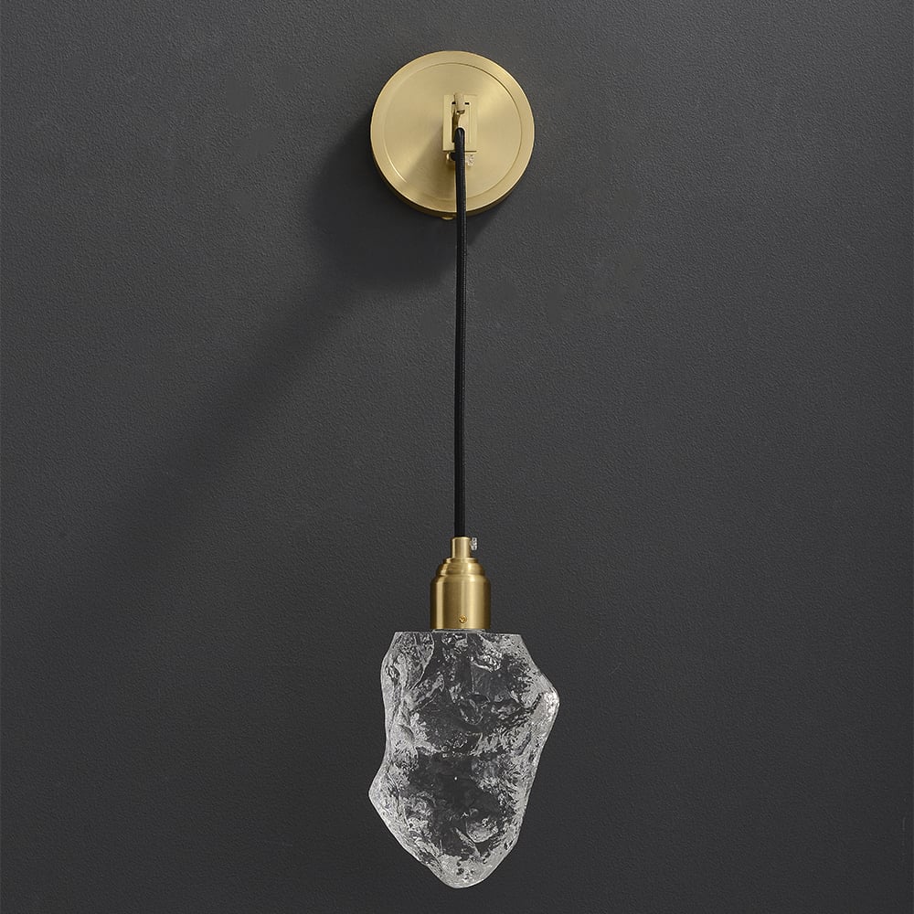 HMR - Gold Brass Wall Sconce Hanging Wall Light with Crystal Shade & Adjustable Cable