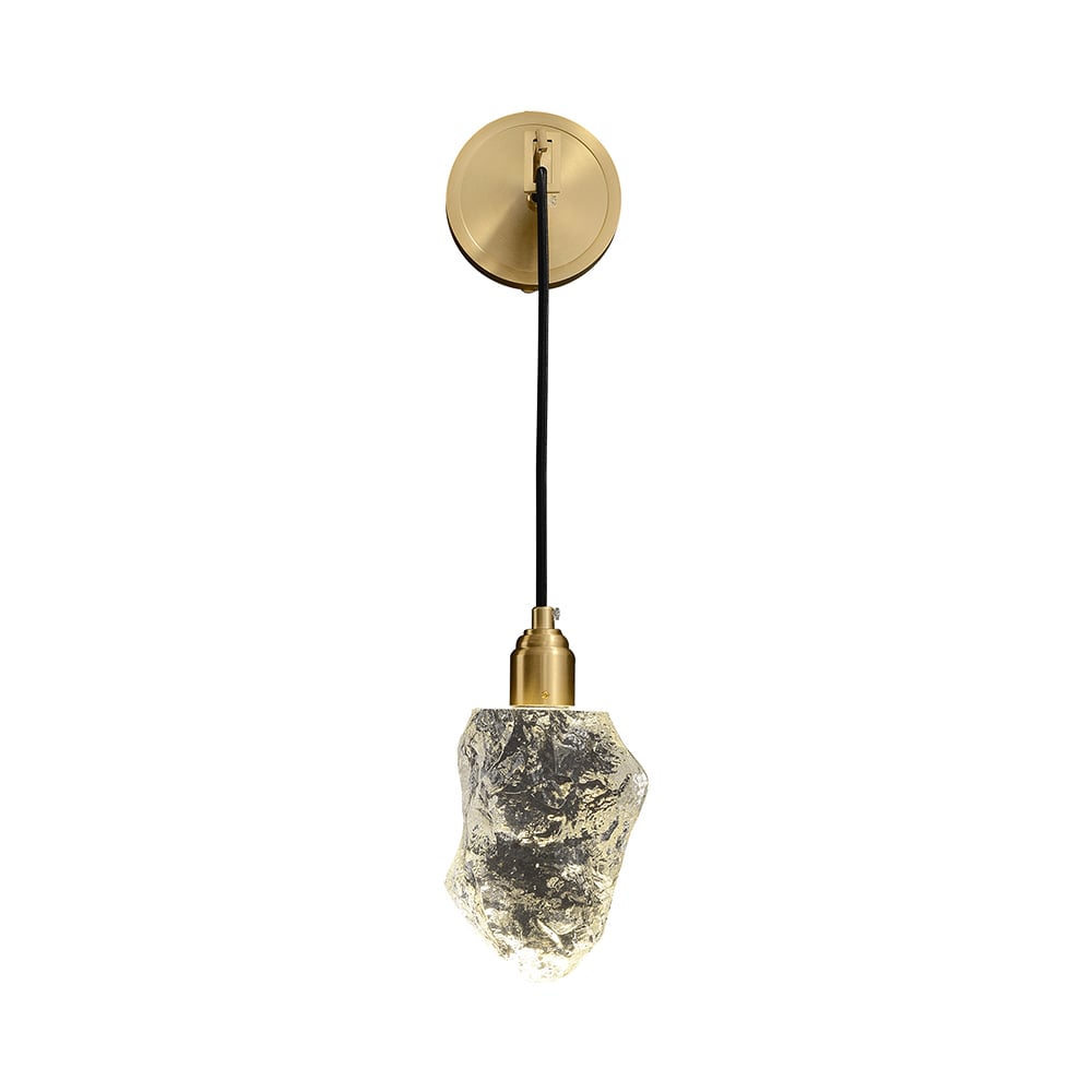 HMR - Gold Brass Wall Sconce Hanging Wall Light with Crystal Shade & Adjustable Cable