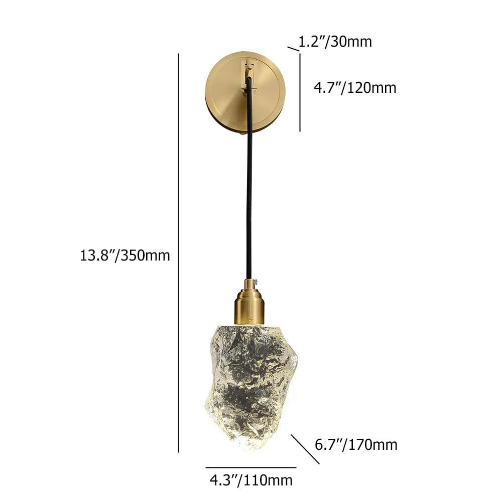 HMR - Gold Brass Wall Sconce Hanging Wall Light with Crystal Shade & Adjustable Cable