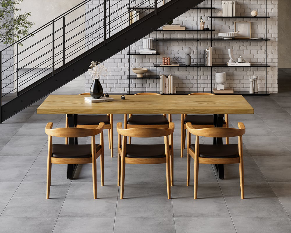 HMR - Farmhouse Dining Table with Wood Top and Metal Frame in 70.9"L