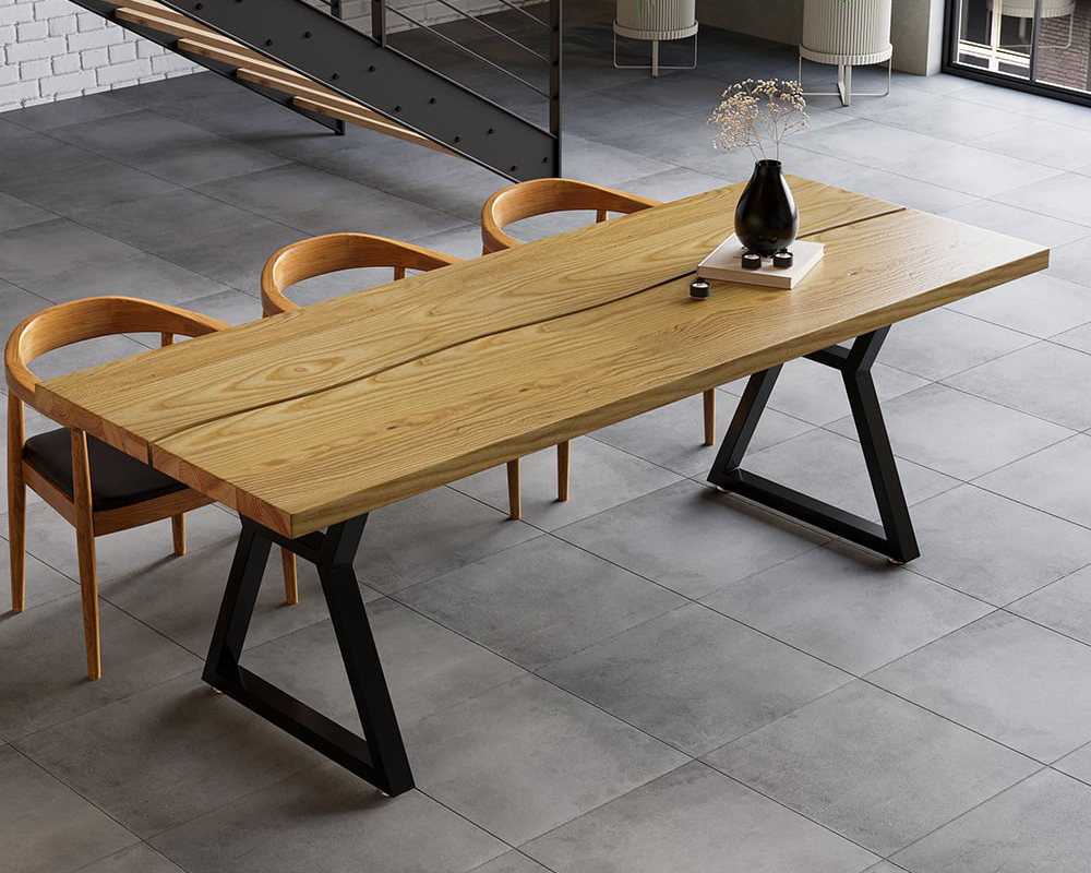 HMR - Farmhouse Dining Table with Wood Top and Metal Frame in 70.9"L