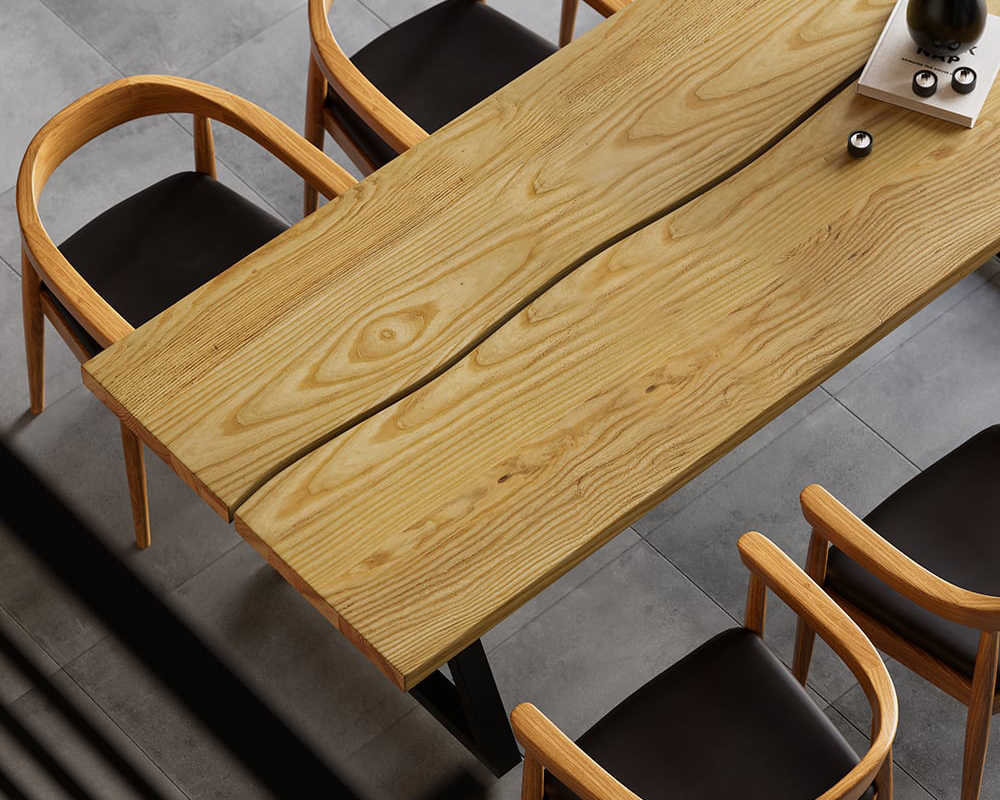 HMR - Farmhouse Dining Table with Wood Top and Metal Frame in 70.9"L