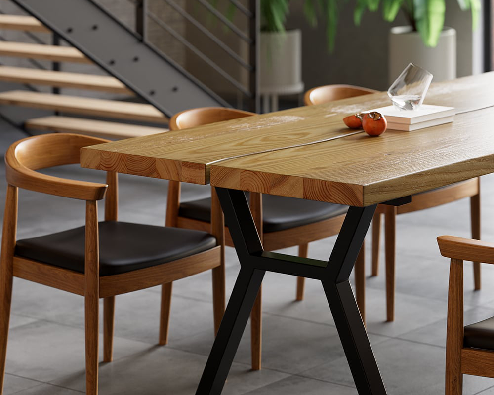 HMR - Farmhouse Dining Table with Wood Top and Metal Frame in 70.9"L