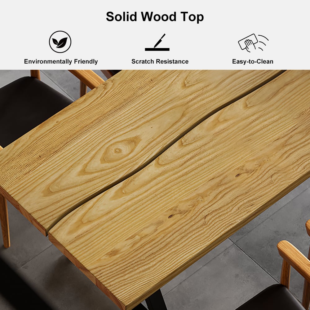 HMR - Farmhouse Dining Table with Wood Top and Metal Frame in 70.9"L