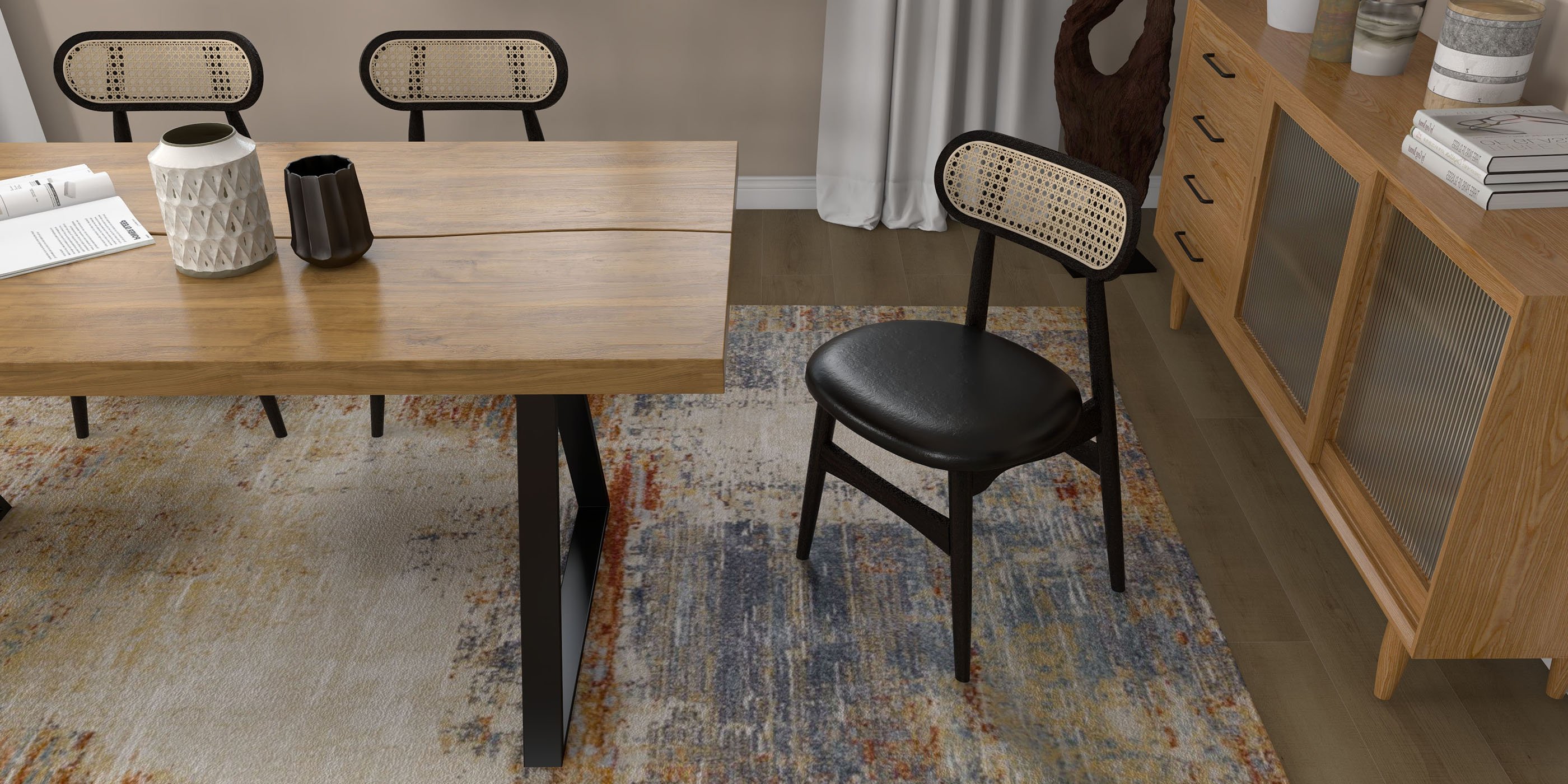 HMR - Farmhouse Dining Table with Wood Top and Metal Frame in 70.9"L