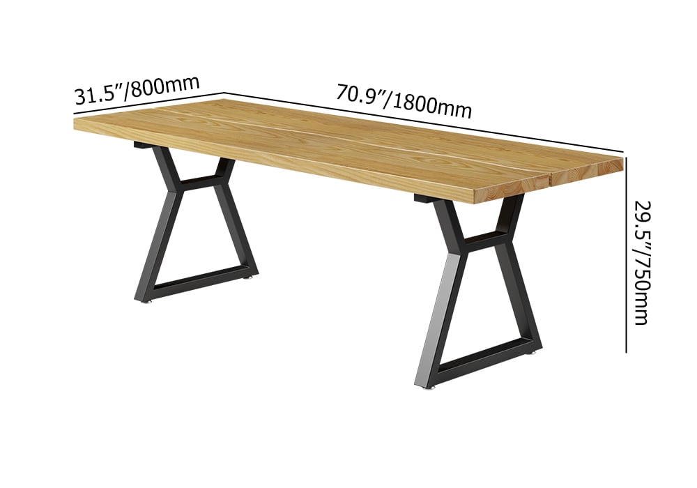 HMR - Farmhouse Dining Table with Wood Top and Metal Frame in 70.9"L