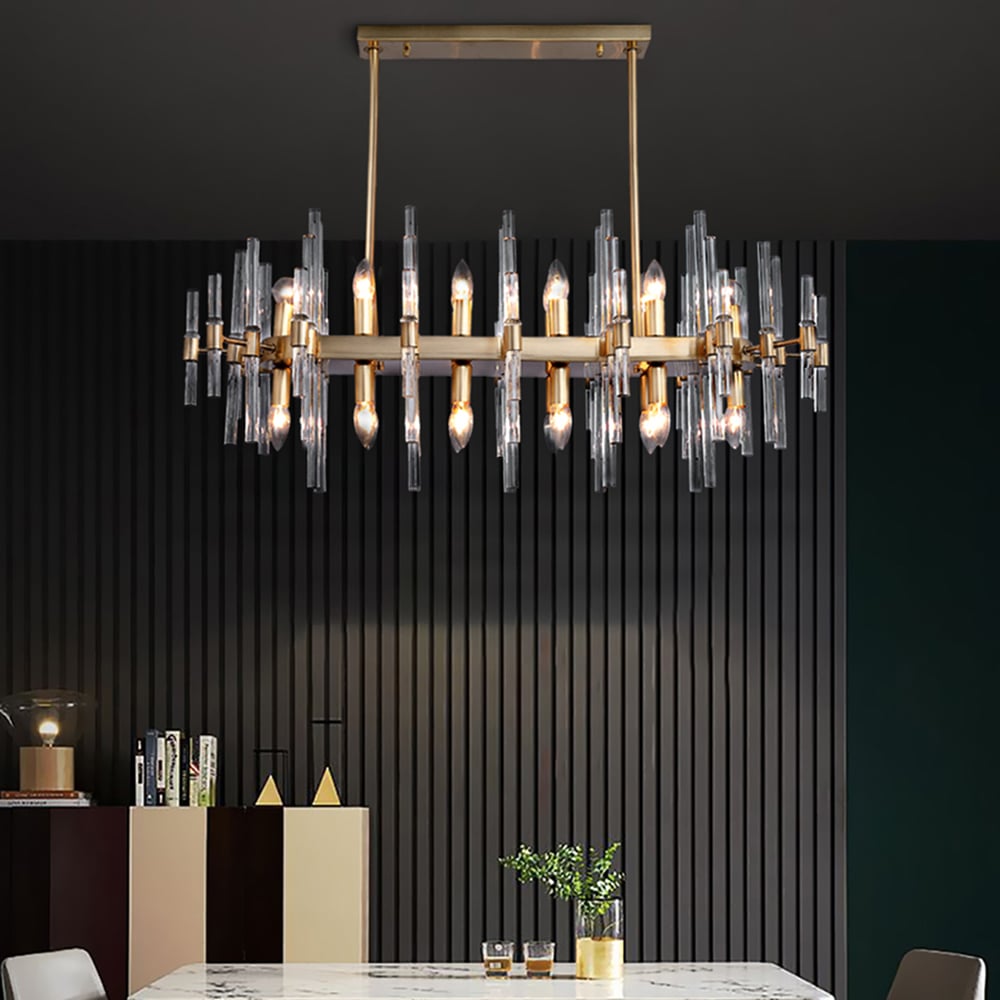 HMR - Crylick Modern Metal & Glass 20-Light Kitchen Island Pendant Light Chandelier in Brass