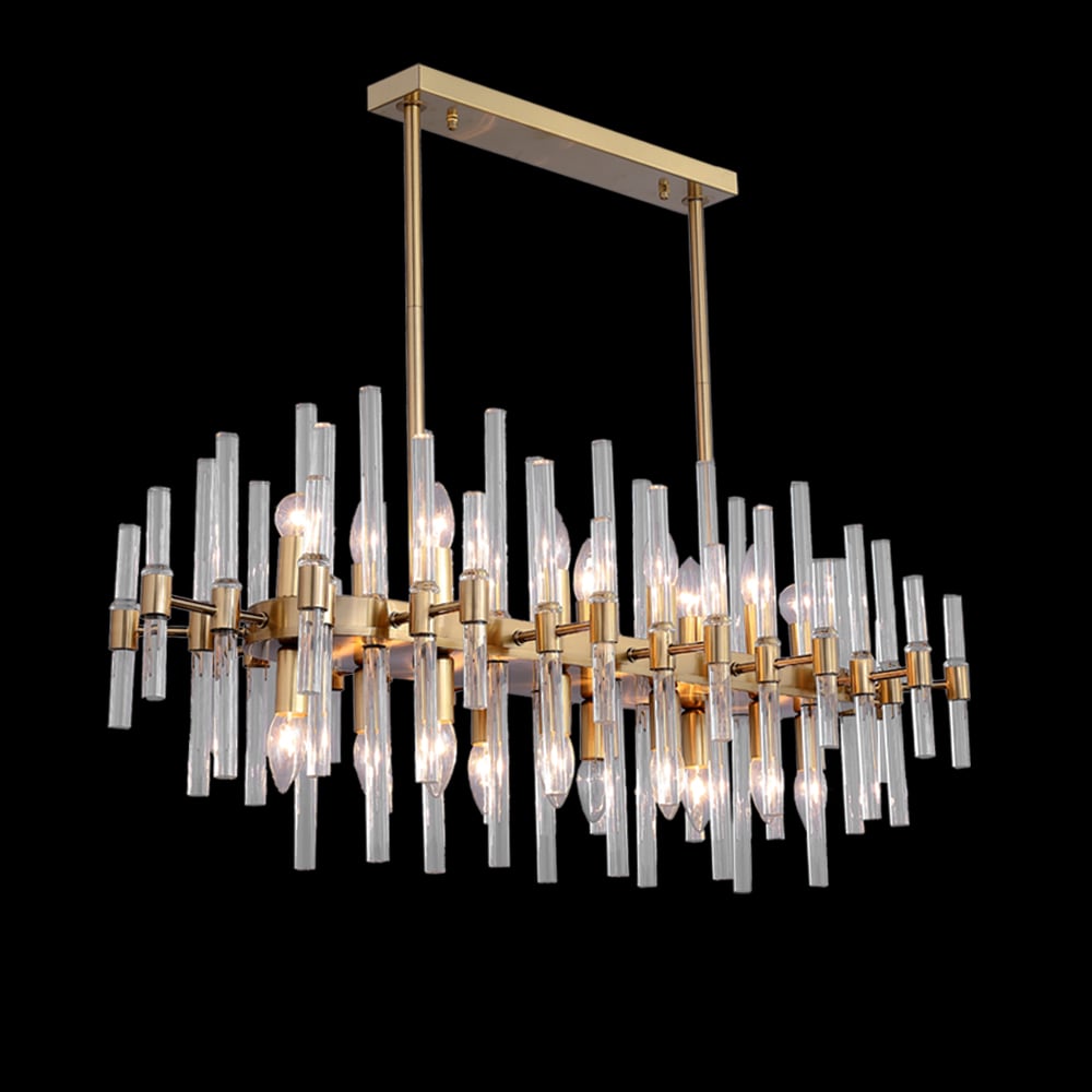 HMR - Crylick Modern Metal & Glass 20-Light Kitchen Island Pendant Light Chandelier in Brass