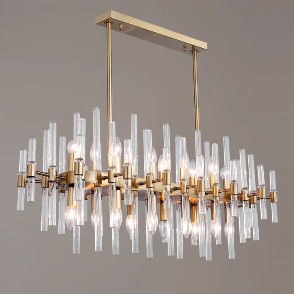 HMR - Crylick Modern Metal & Glass 20-Light Kitchen Island Pendant Light Chandelier in Brass