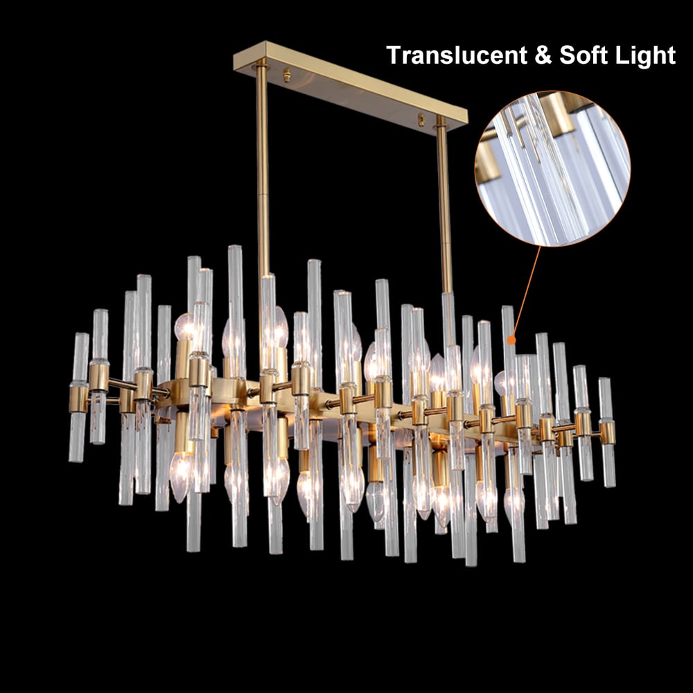 HMR - Crylick Modern Metal & Glass 20-Light Kitchen Island Pendant Light Chandelier in Brass