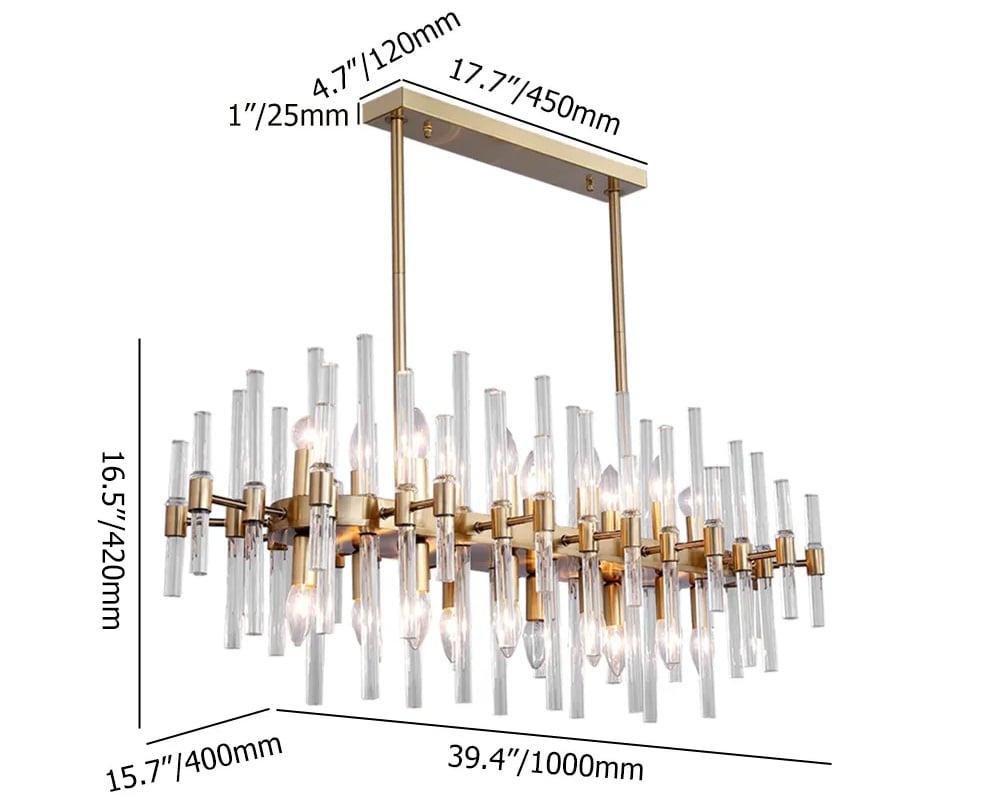 HMR - Crylick Modern Metal & Glass 20-Light Kitchen Island Pendant Light Chandelier in Brass