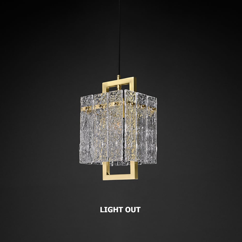 HMR - Jewell 1-Light Brass Geometric Pendant Light with Water-ripple Glass Shade