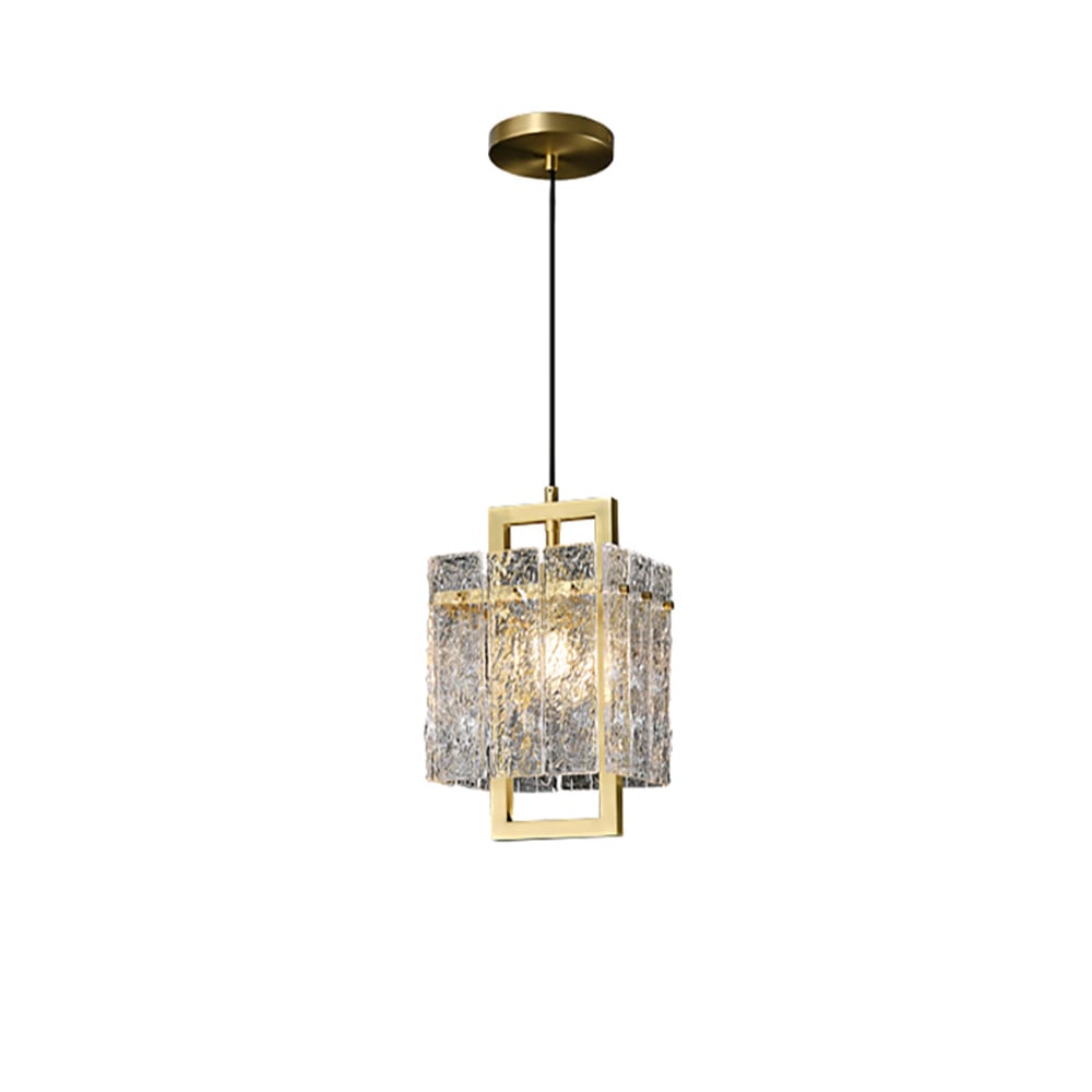 HMR - Jewell 1-Light Brass Geometric Pendant Light with Water-ripple Glass Shade