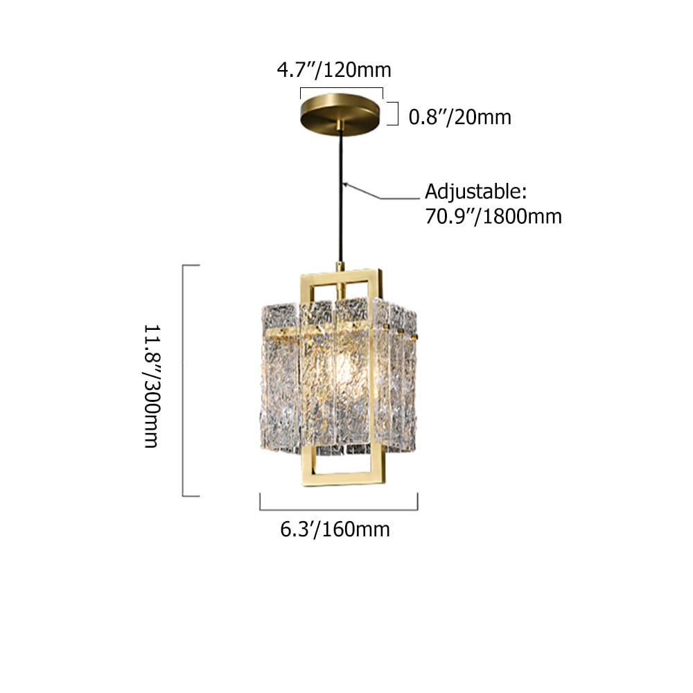 HMR - Jewell 1-Light Brass Geometric Pendant Light with Water-ripple Glass Shade