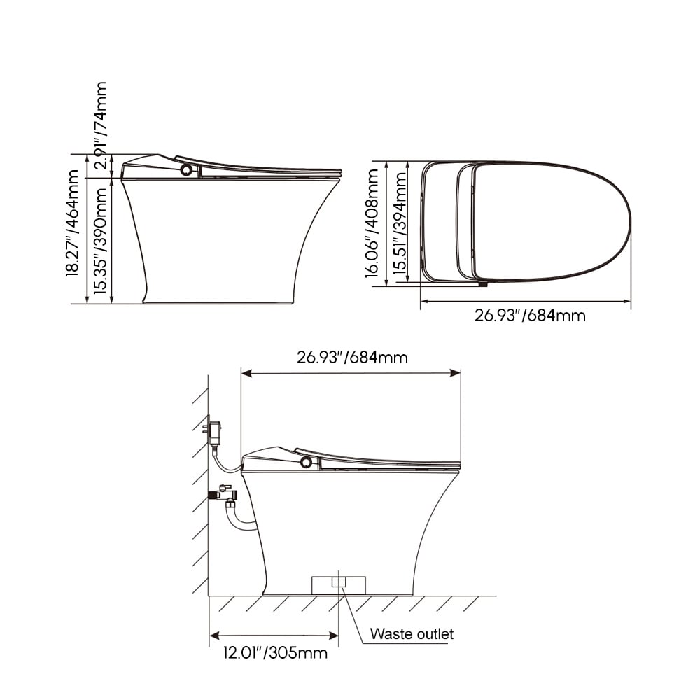HMR - Automatic Smart Bidet Toilet with Self-Cleaning Function 1.28 GPF