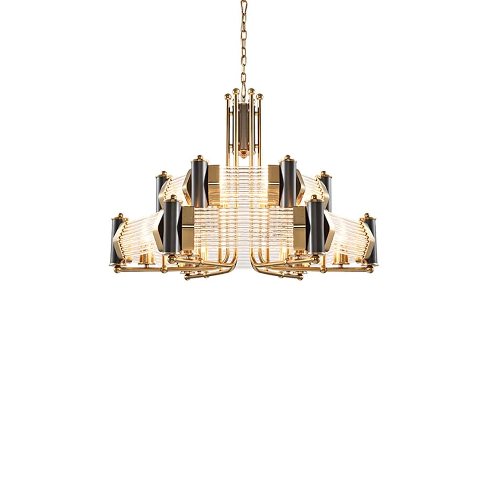 HMR - Modern Tiered Chandelier Ceiling Light with Adjustable Height in Black & Gold