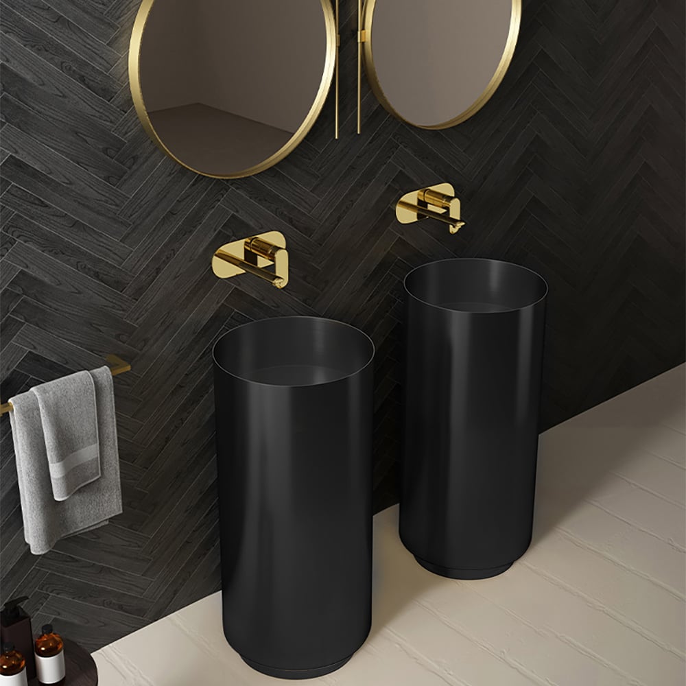 HMR Modern Luxury Round Stainless Steel Sink Pedestal Sink Freestanding - Black