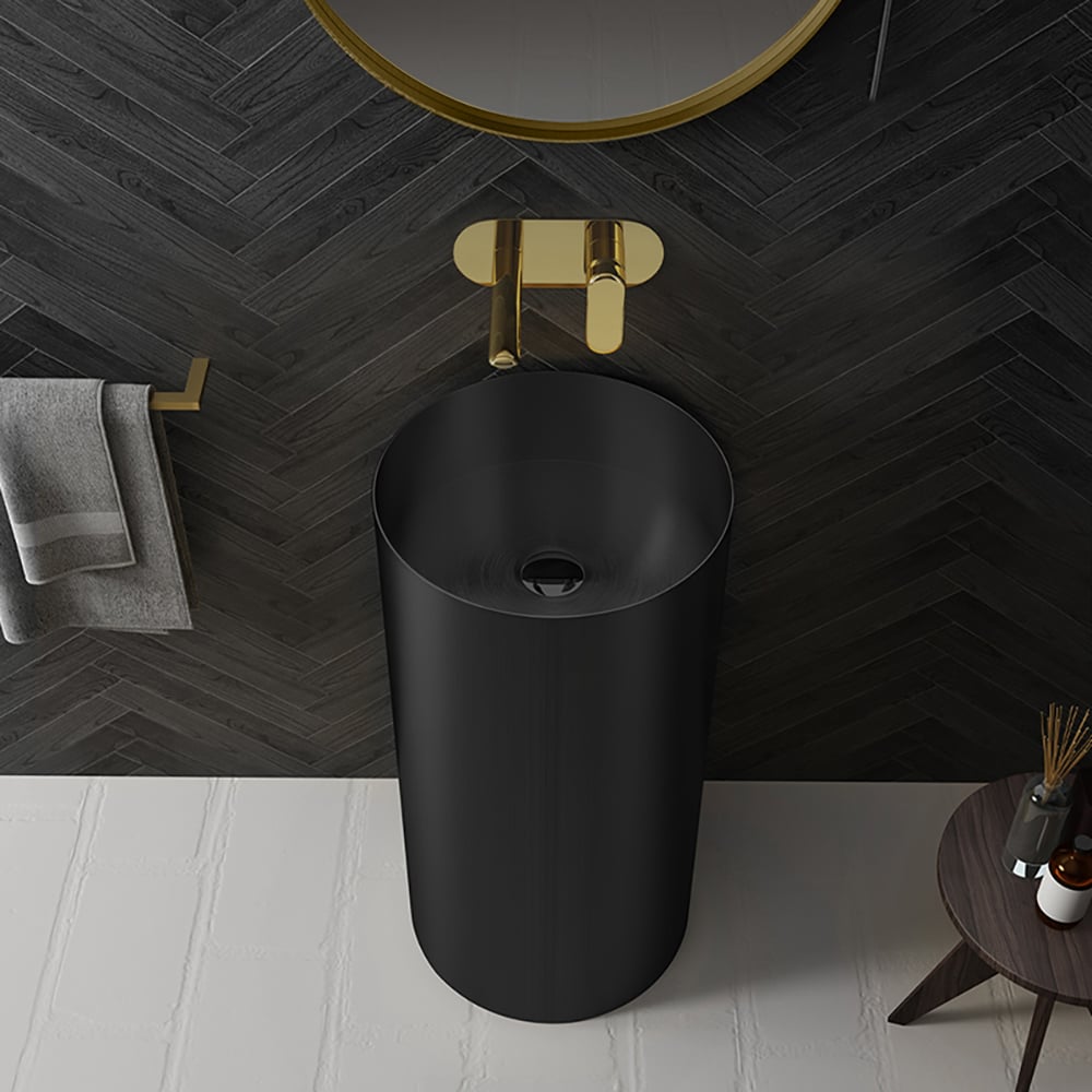 HMR Modern Luxury Round Stainless Steel Sink Pedestal Sink Freestanding - Black