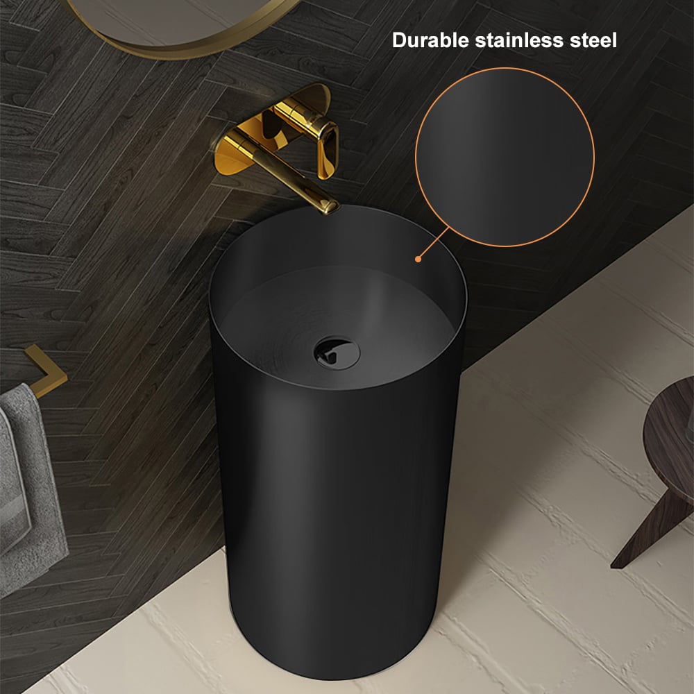HMR Modern Luxury Round Stainless Steel Sink Pedestal Sink Freestanding - Black