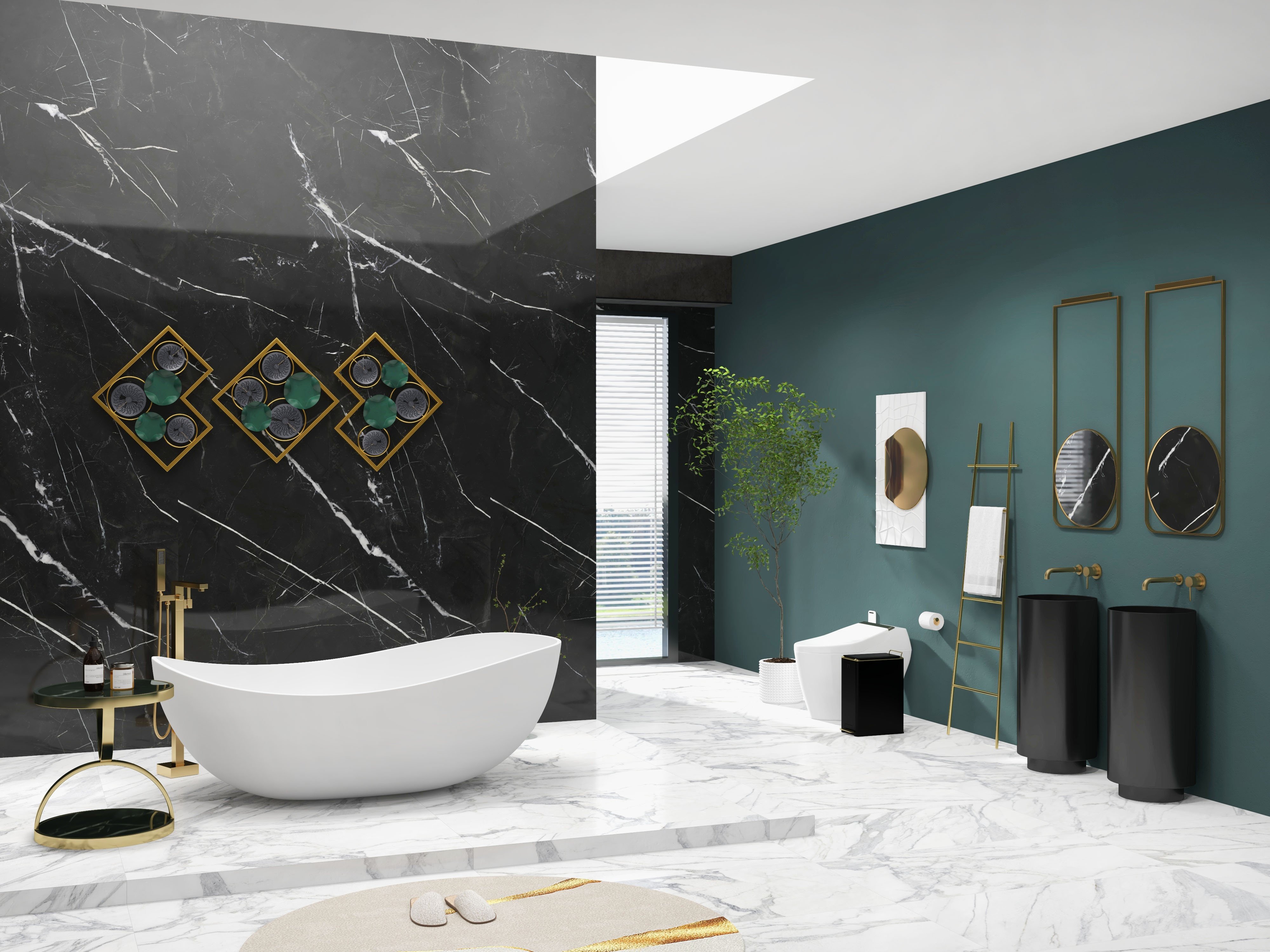 HMR Modern Luxury Round Stainless Steel Sink Pedestal Sink Freestanding - Black