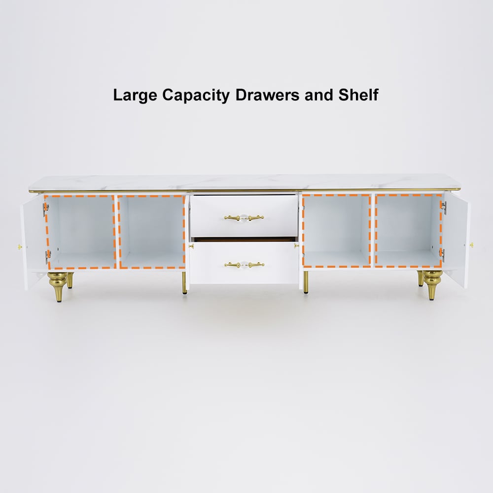 HMR Chift Modern TV Stand 4-Door 2-Drawer Luxurious Media Console for TVs Up to 85" - White