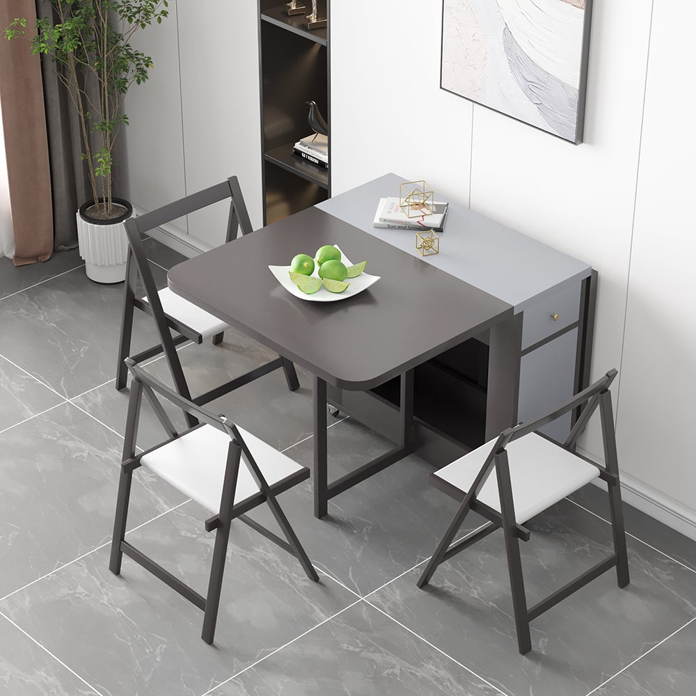 HMR - Dining Set 13"-59" Modern Rectangle Folding Wood Dining Table with 4 Chairs