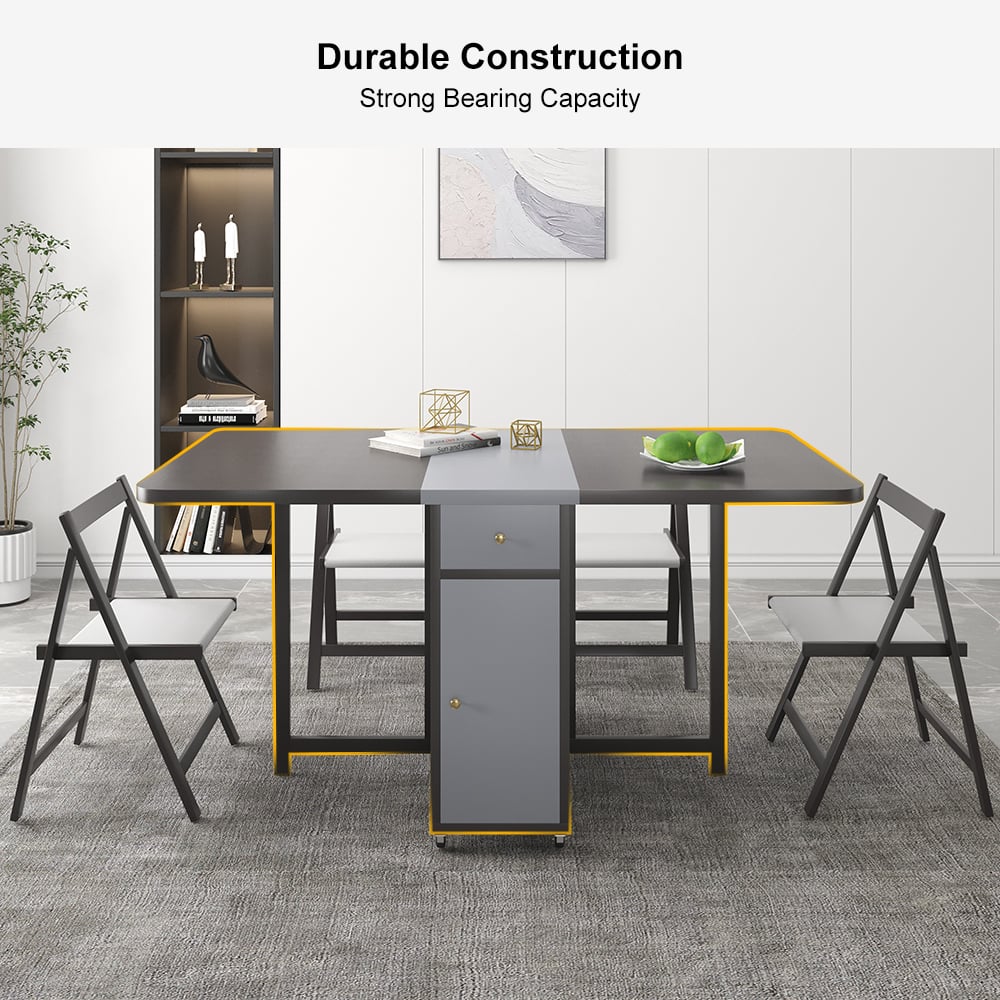 HMR - Dining Set 13"-59" Modern Rectangle Folding Wood Dining Table with 4 Chairs
