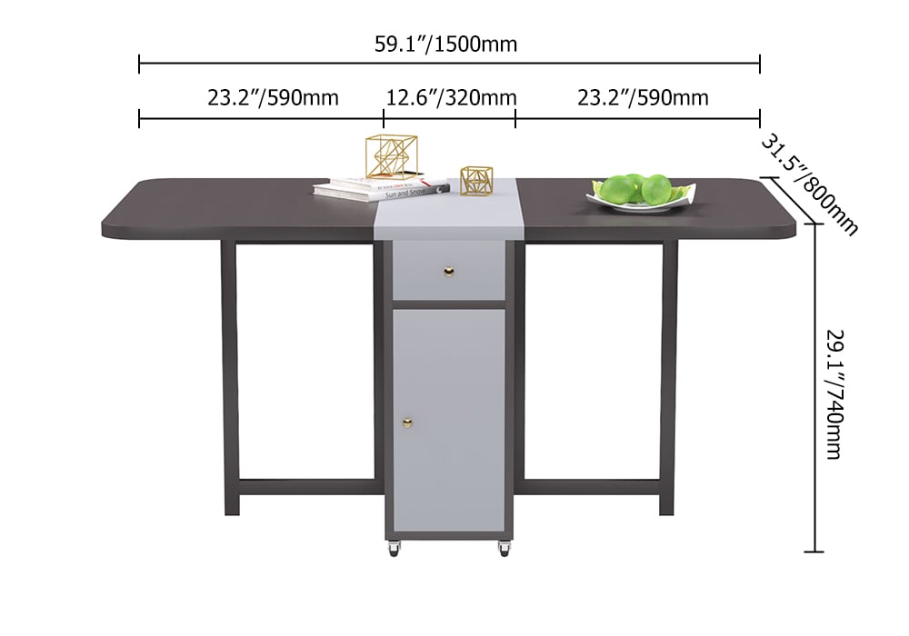 HMR - Dining Set 13"-59" Modern Rectangle Folding Wood Dining Table with 4 Chairs