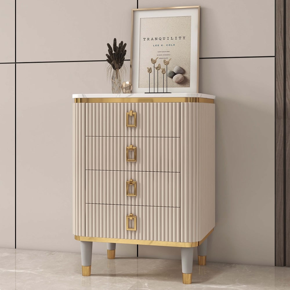 HMR - 4-Drawer Basso-Relievo Chest in Off-White, Medium