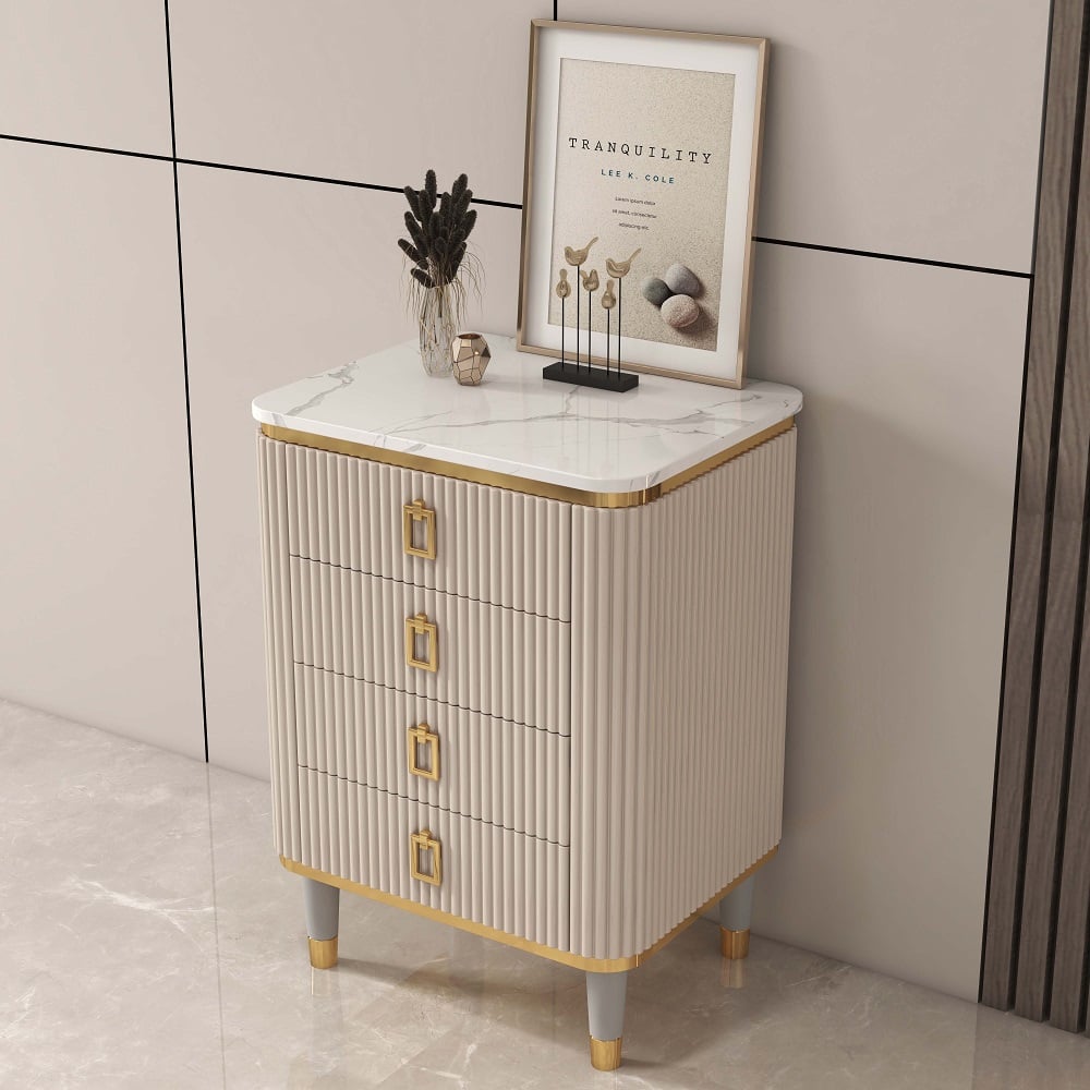HMR - 4-Drawer Basso-Relievo Chest in Off-White, Medium