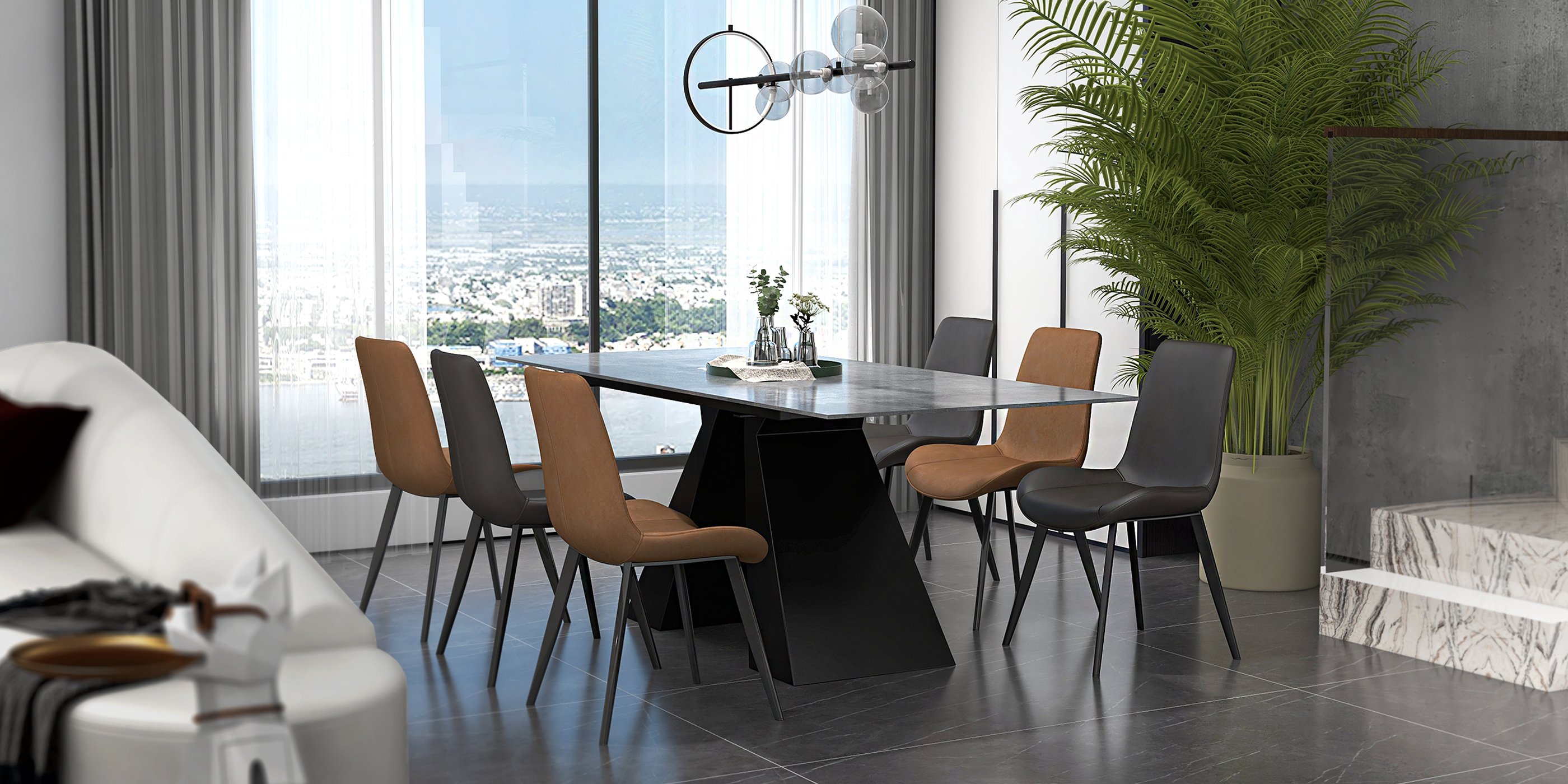 HMR Bubi Modern Linear Kitchen Island Light with Glass Globe Shade - Black, 7-Light
