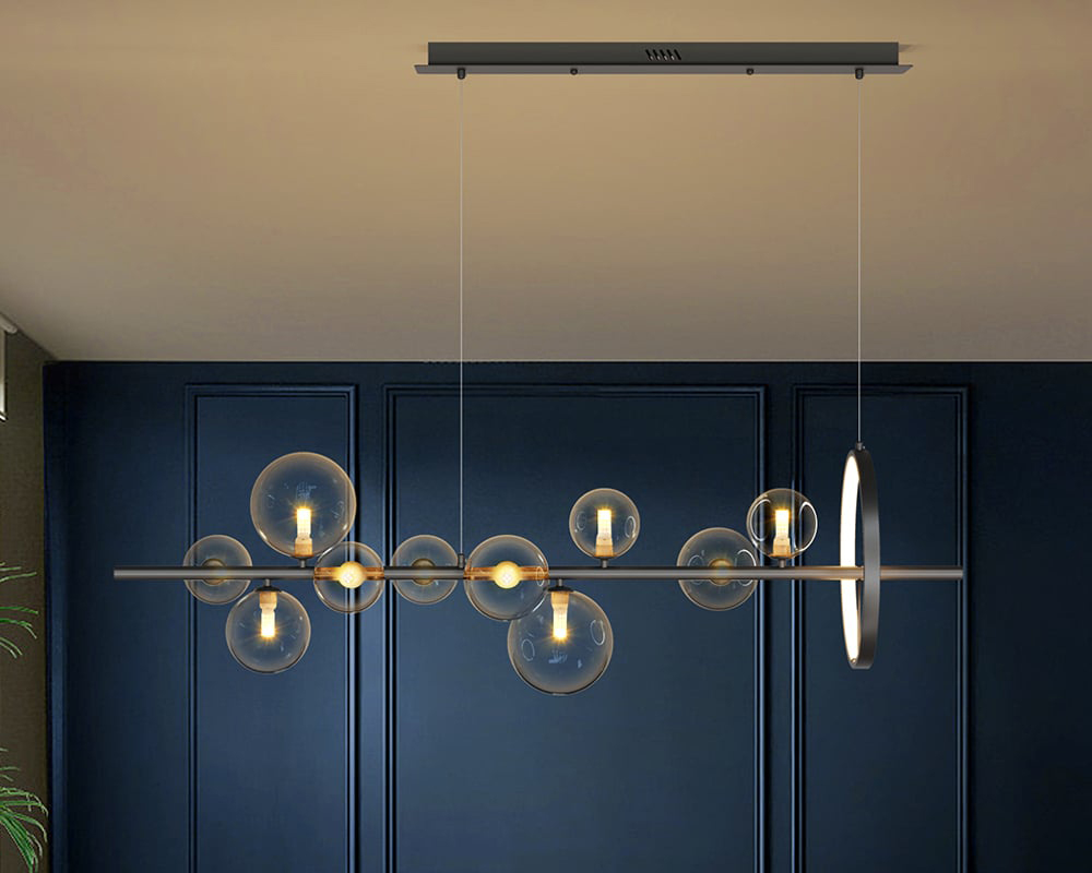 HMR - Bubi Modern Linear Kitchen Island Light with Glass Globe Shade