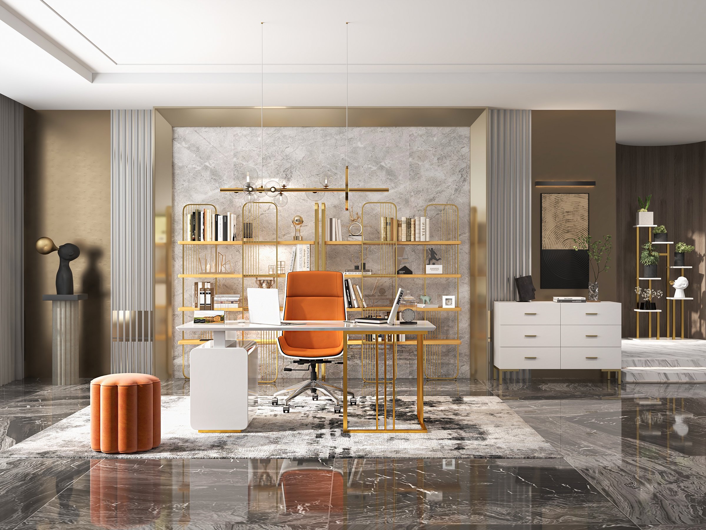HMR Bubi Modern Linear Kitchen Island Light with Glass Globe Shade - Gold, 10-Light
