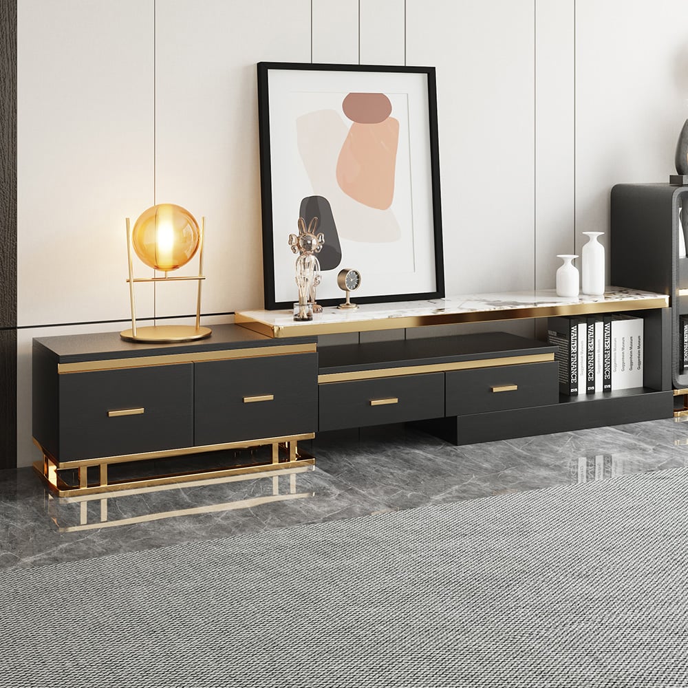 HMR - Stonesk Modern TV Stand & Coffee Table Set for 100" TV in Black with Drawers